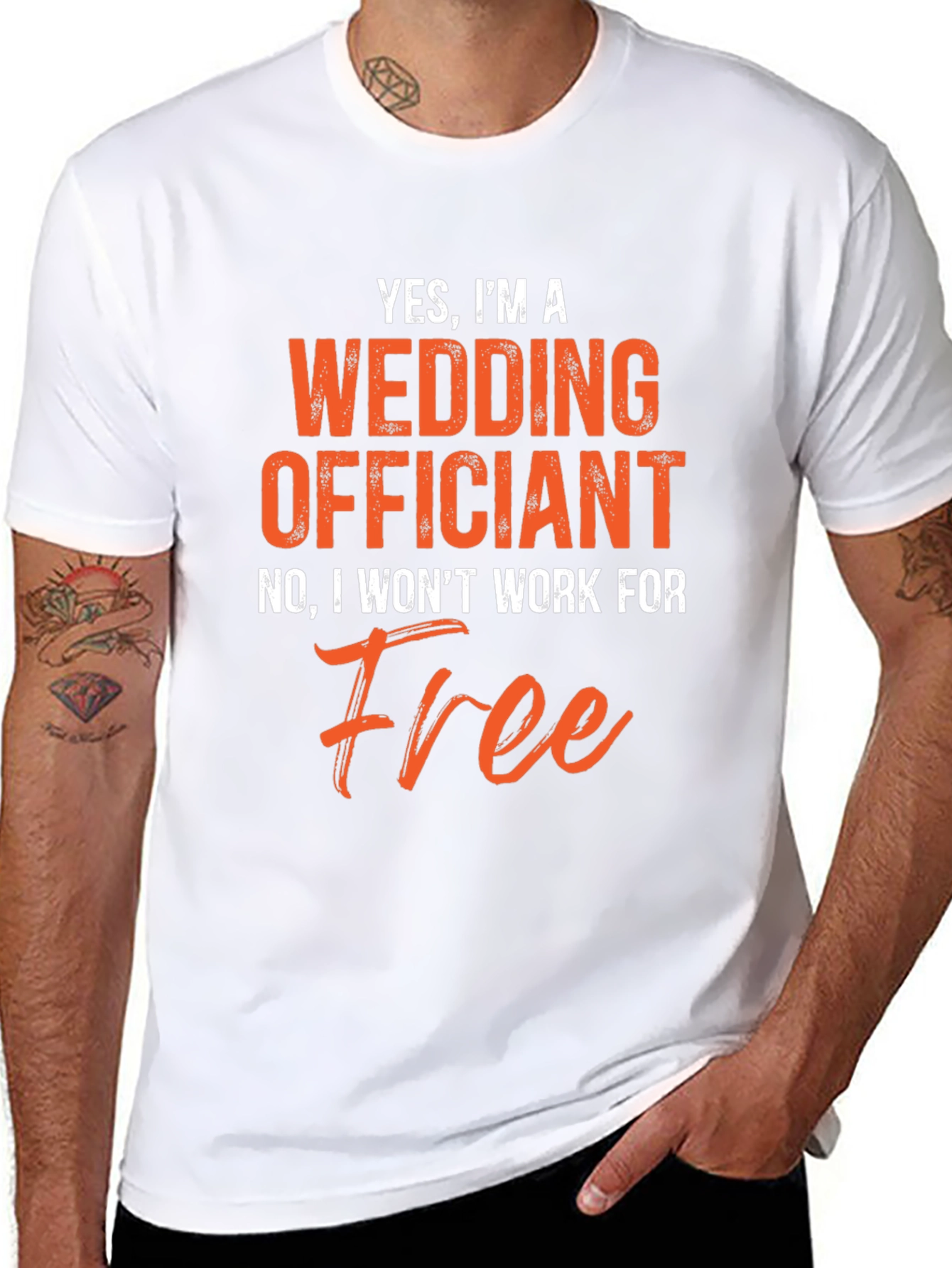 Black Funny Wedding Officiant T-Shirt - Won't Work For Free! view 8
