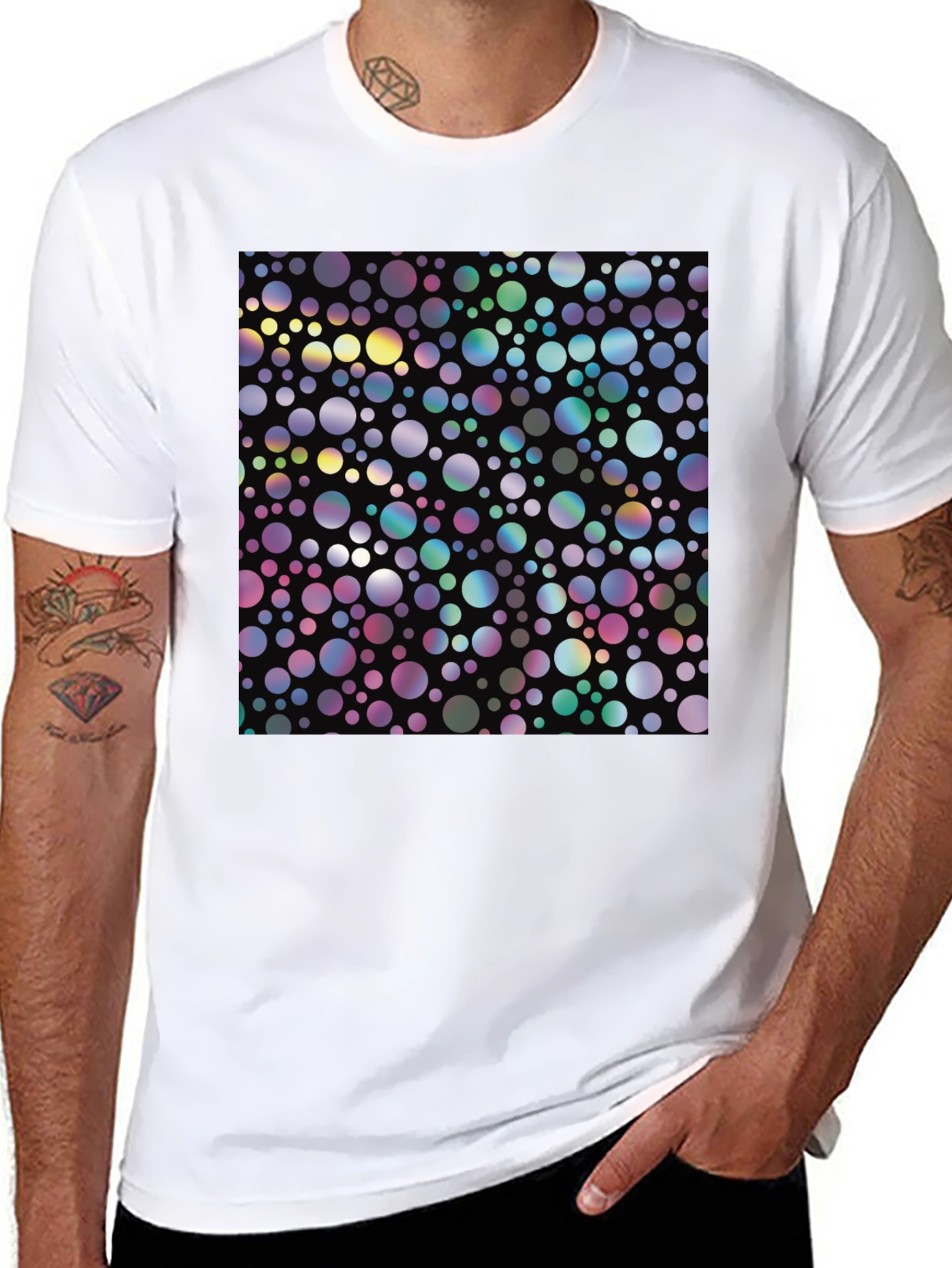 Black Colorful Circle Pattern Black T-Shirt view 8