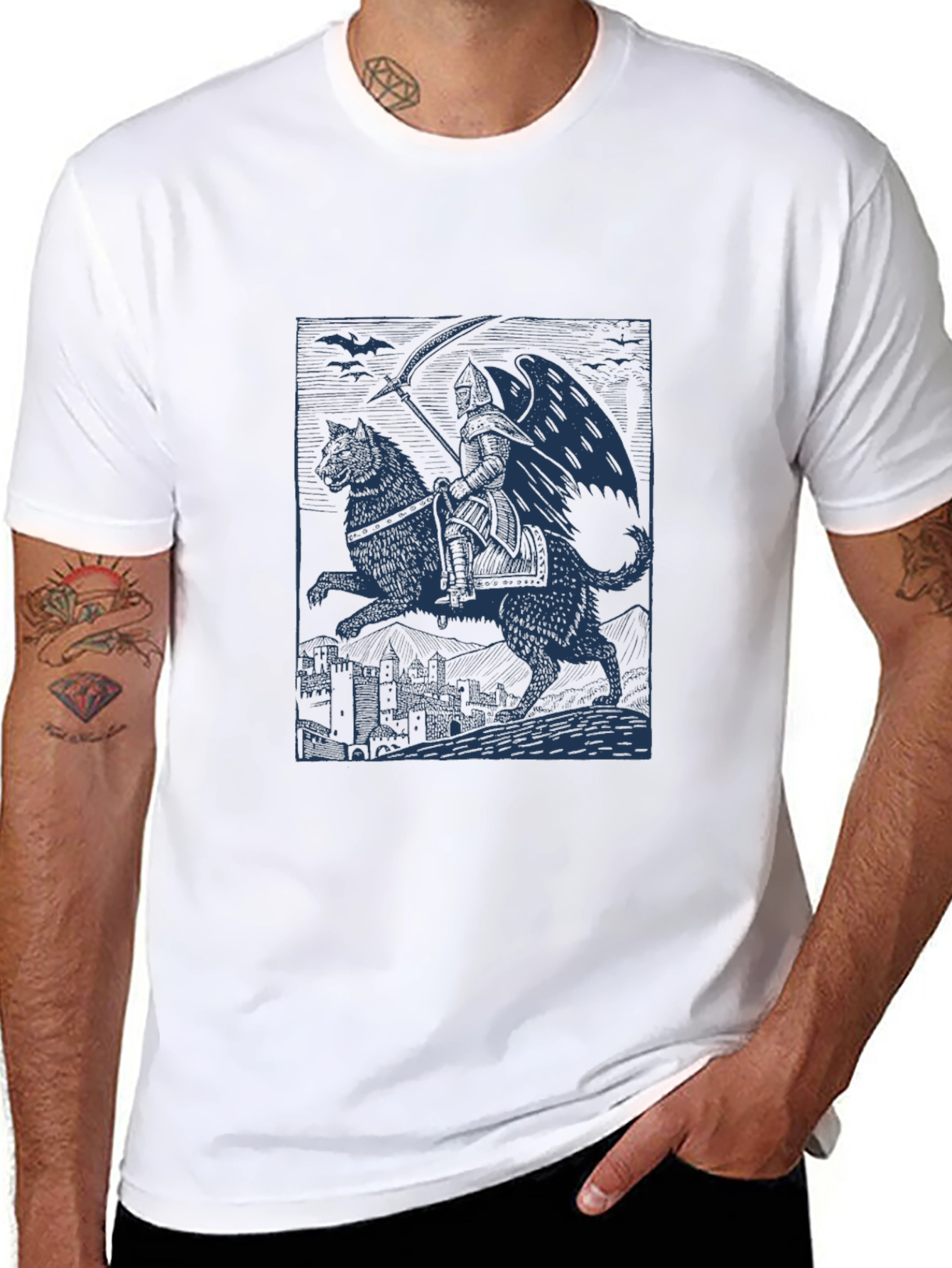 Grim Reaper Wolf Rider Graphic Tee - Black Cotton - 8