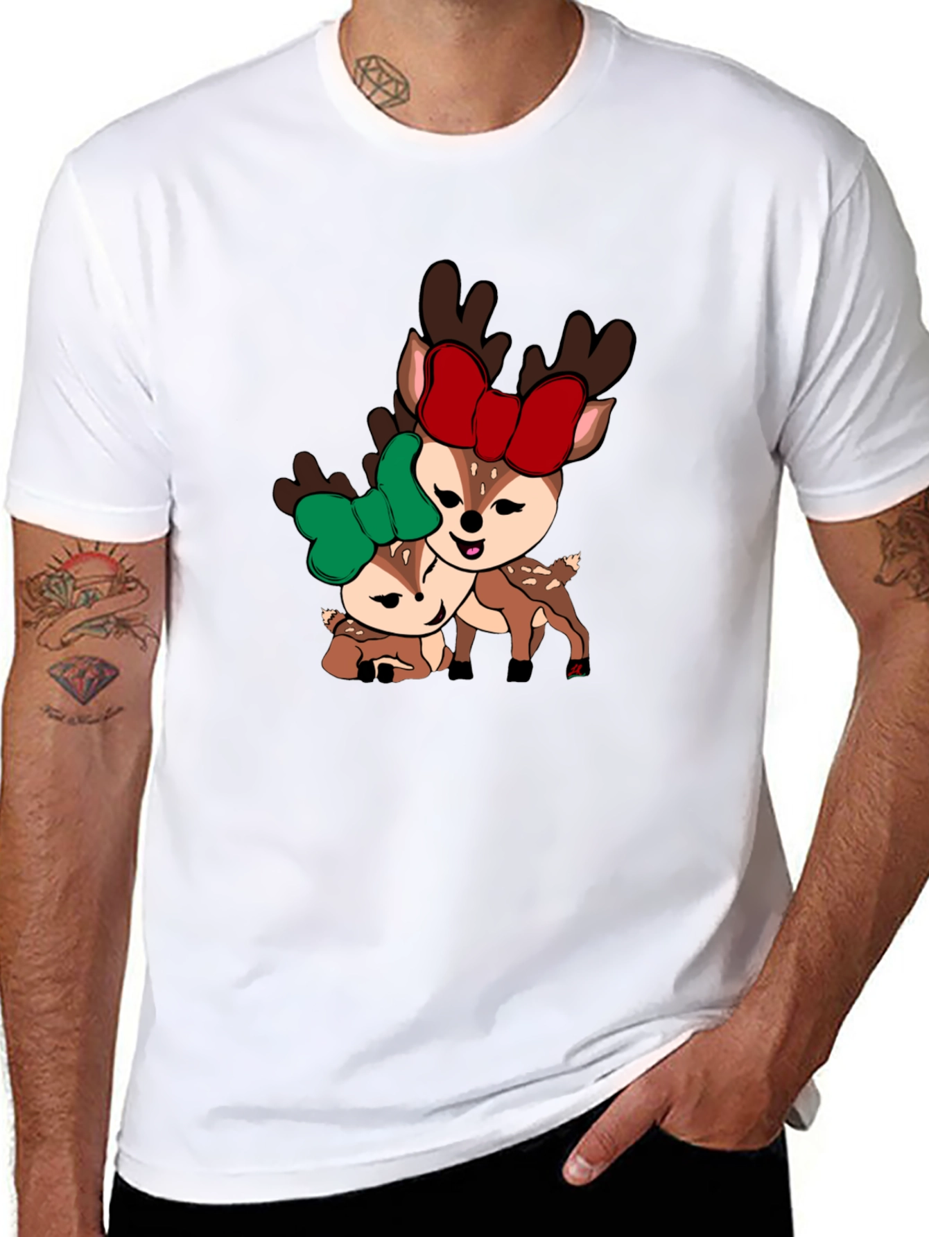 Black Cute Deer Couple T-Shirt - Holiday Season Apparel view 8