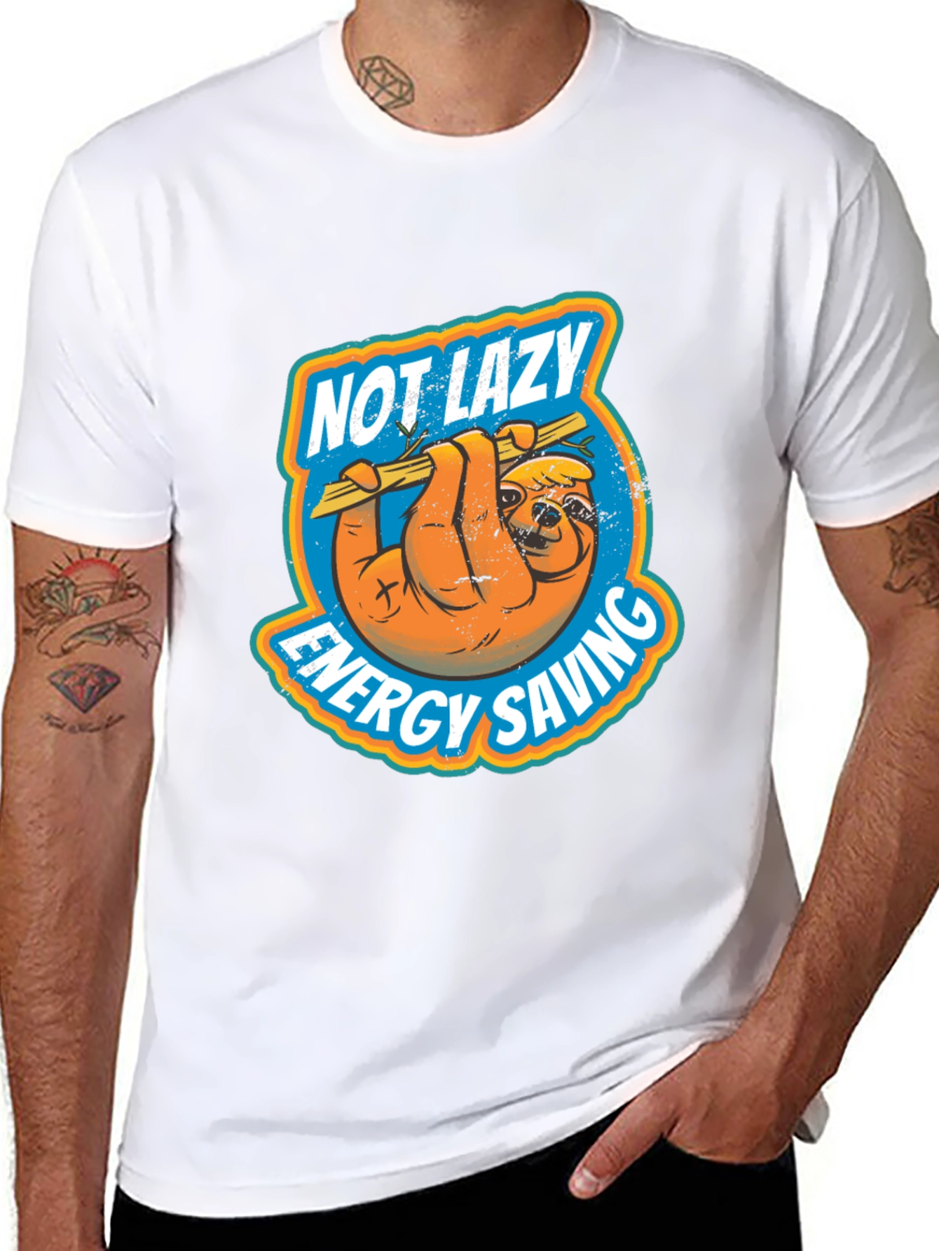 Black Not Lazy Energy Saving Sloth Graphic T-Shirt view 8