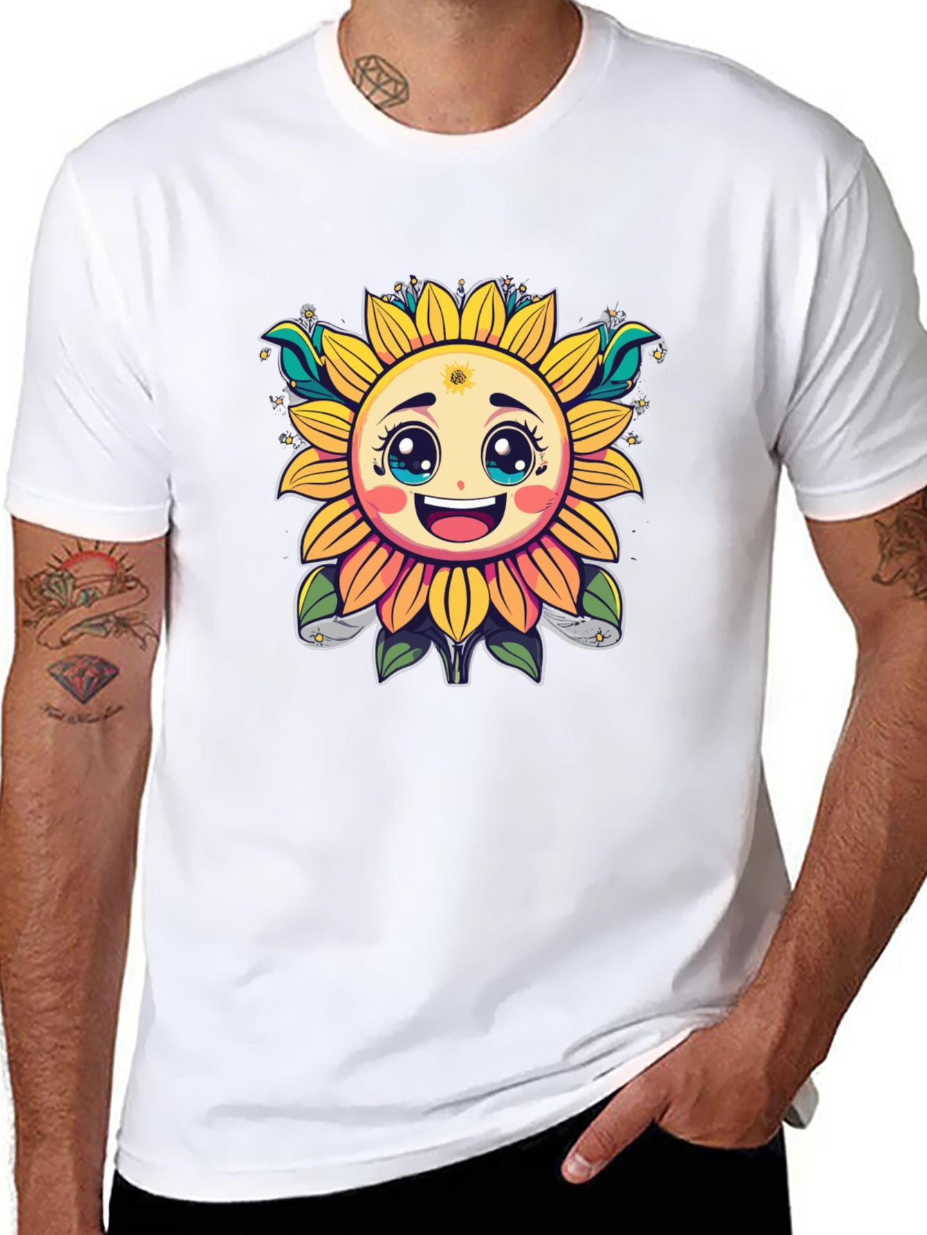 Black Happy Sunflower Graphic T-Shirt - Cheerful Black Tee view 8