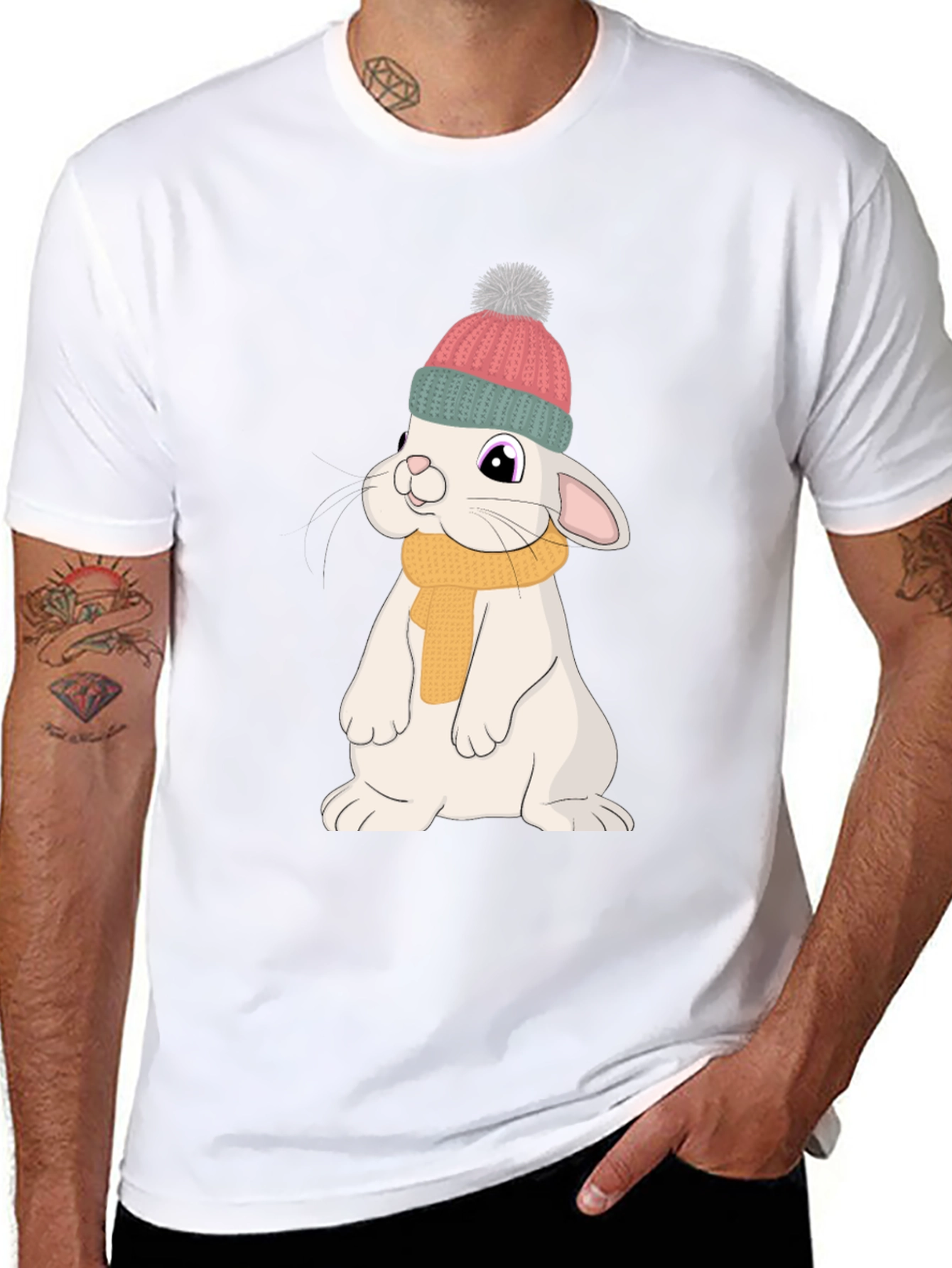 Black Cute Rabbit T-Shirt - Cartoon Bunny Graphic Tee view 8