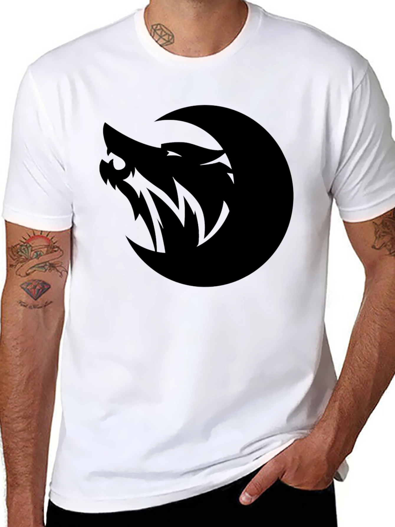 Black Wolf Moon Graphic Tee - Black Cotton T-Shirt view 8