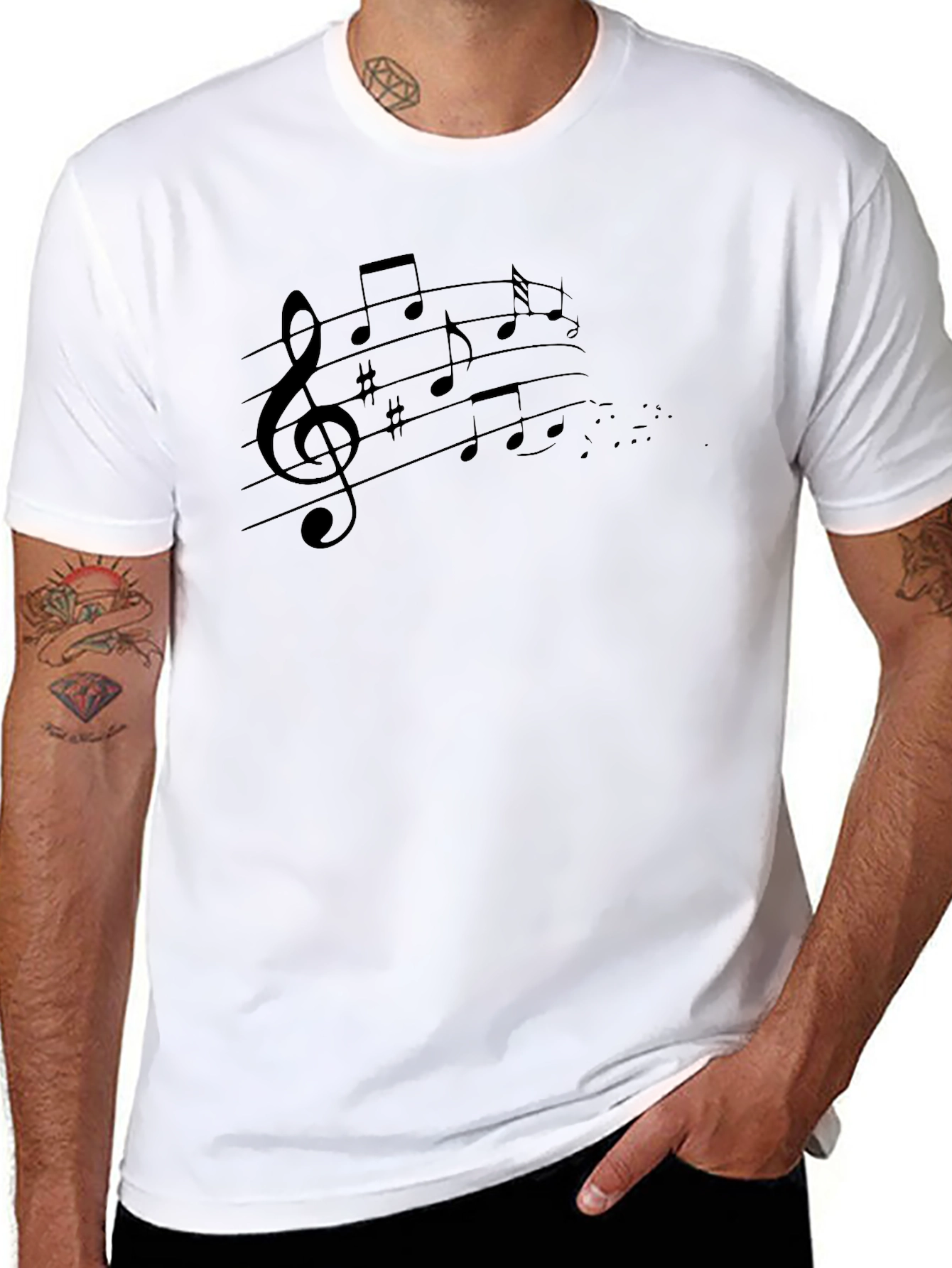 Black Musical Notes Graphic Tee - Black Crew Neck T-Shirt view 8