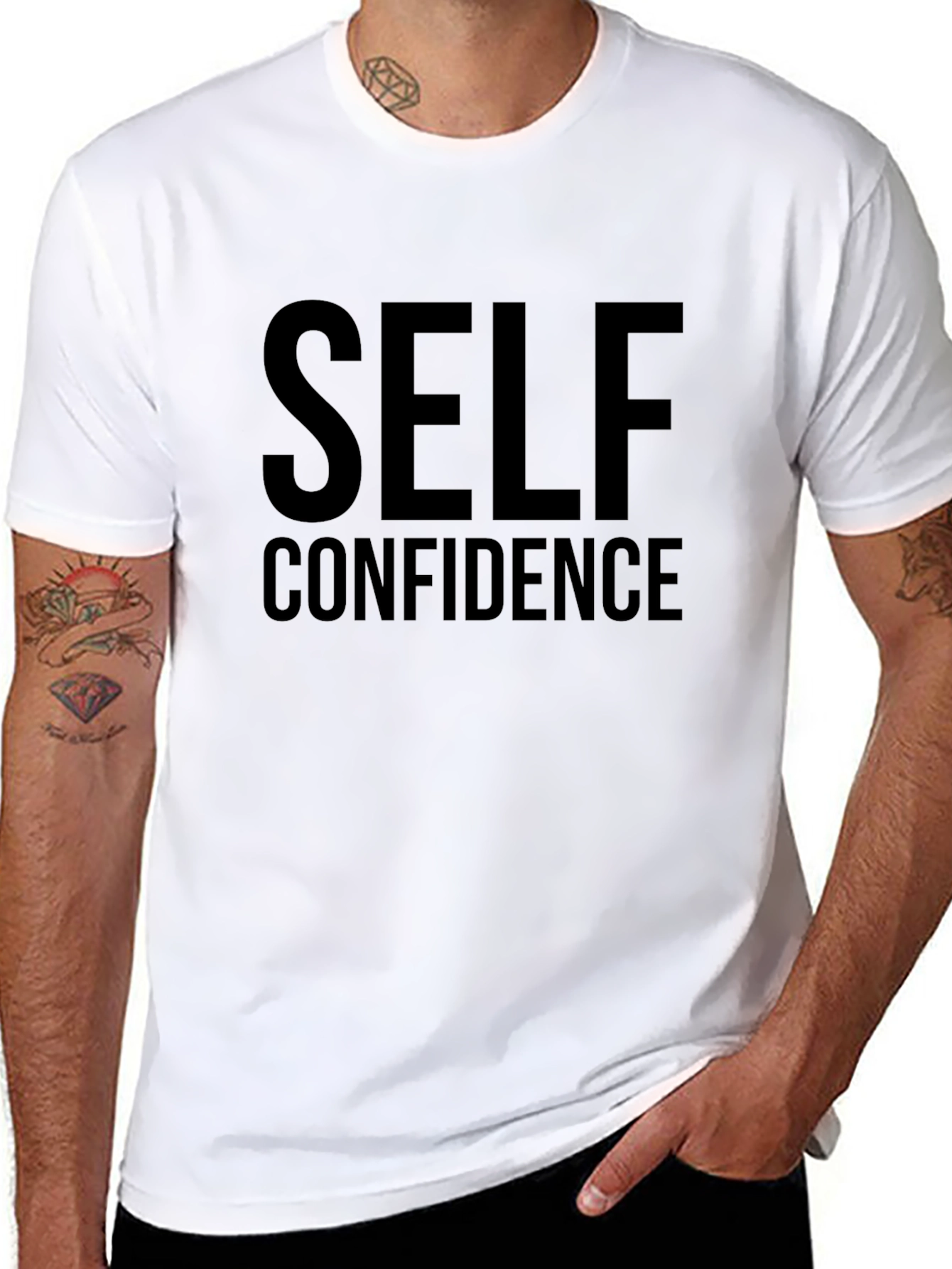 Black Self Confidence Graphic Tee - Black Cotton T-Shirt view 8