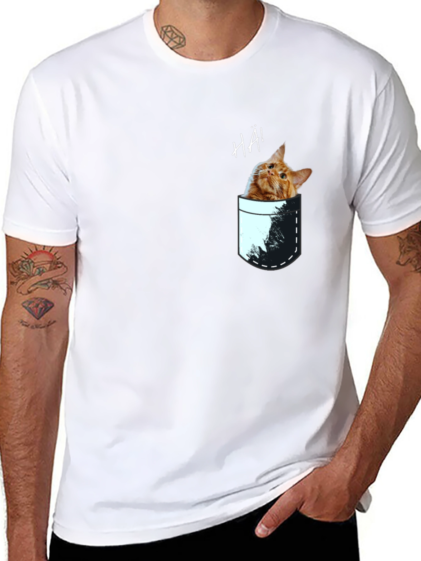Black Cat Pocket Graphic Tee - Quirky Men's T-Shirt view 8