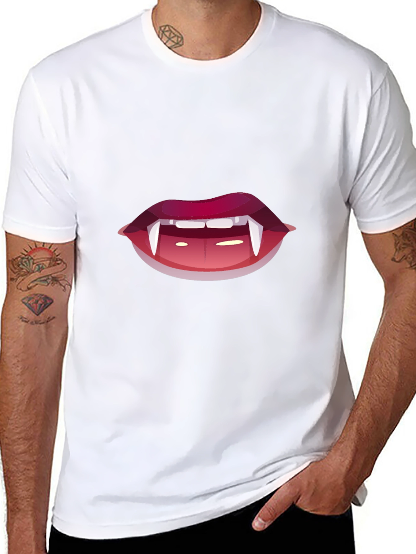 Black Vampire Lips Graphic Tee - Black Cotton T-Shirt view 8