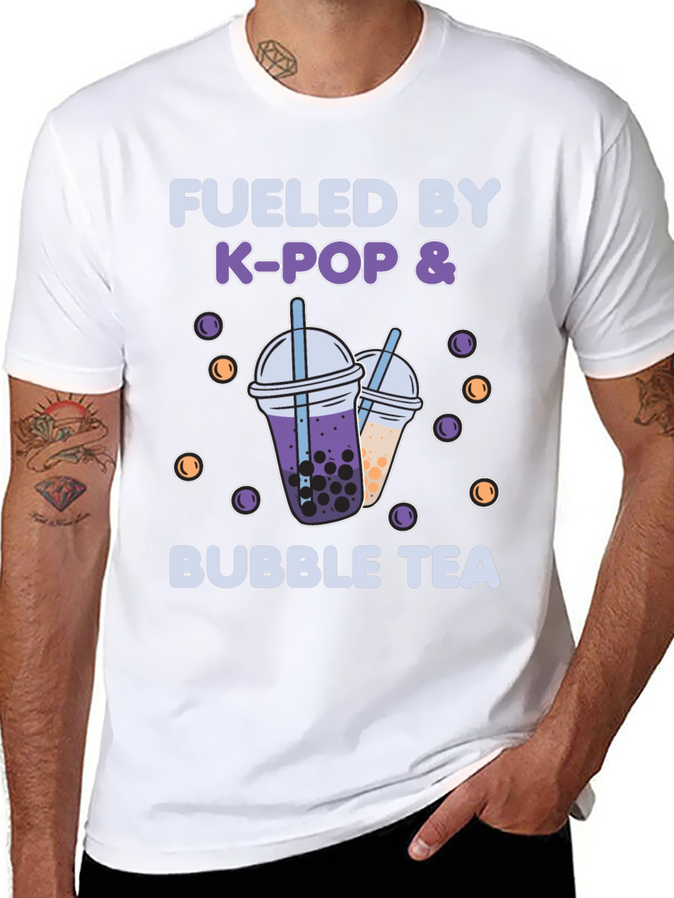 Black Fueled by K-Pop & Bubble Tea Graphic T-Shirt view 8