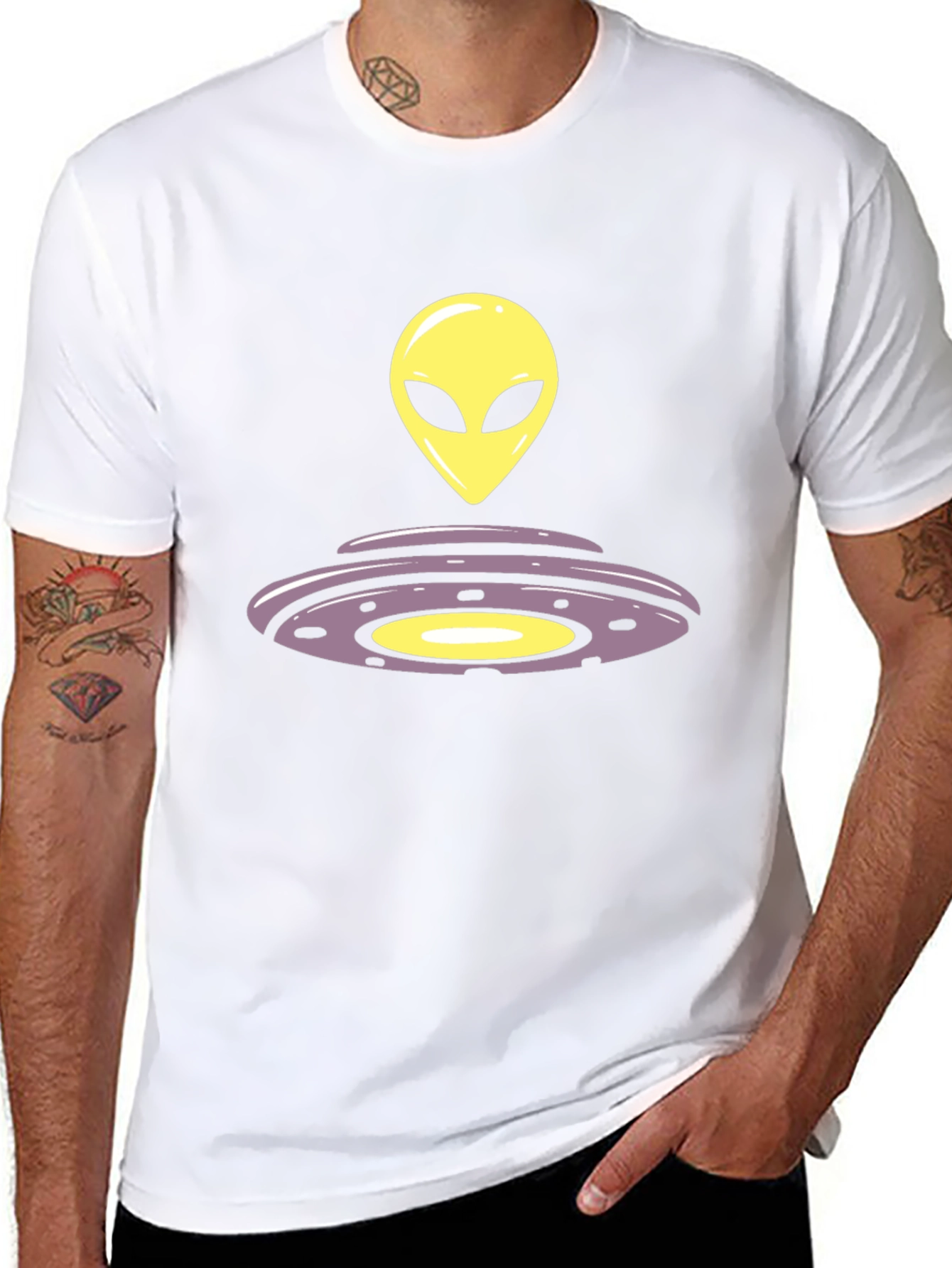Black Alien UFO Graphic Tee - Black Casual T-Shirt view 8