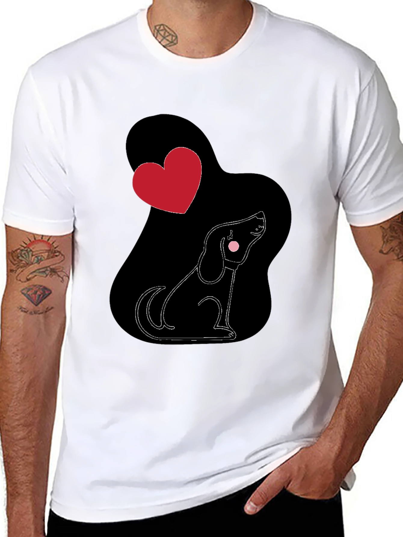 Black Dog Lover T-Shirt, Heart Design view 8