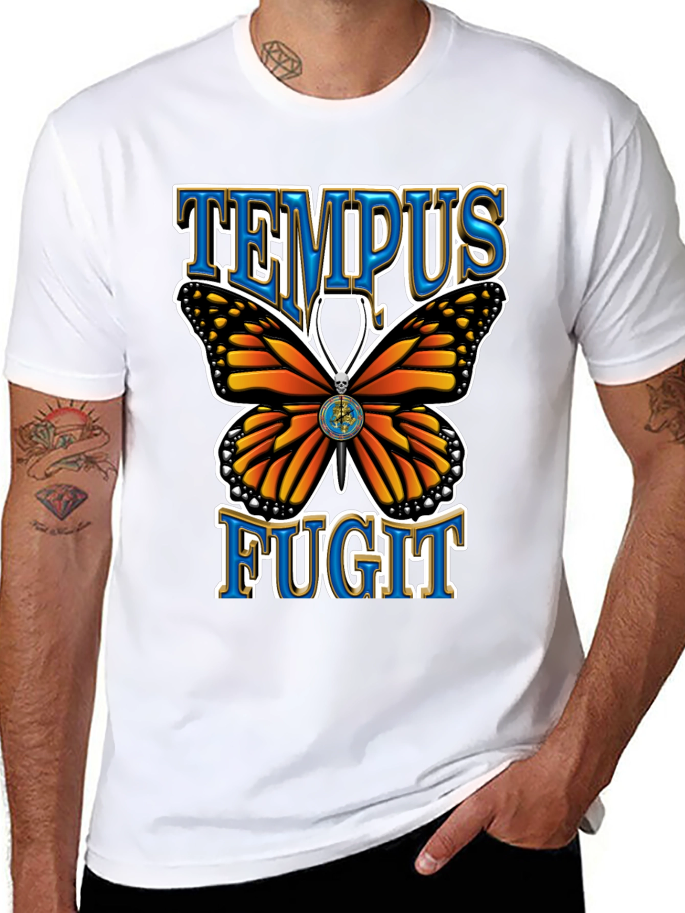 Black Tempus Fugit Butterfly Graphic Tee - Classic Black view 8