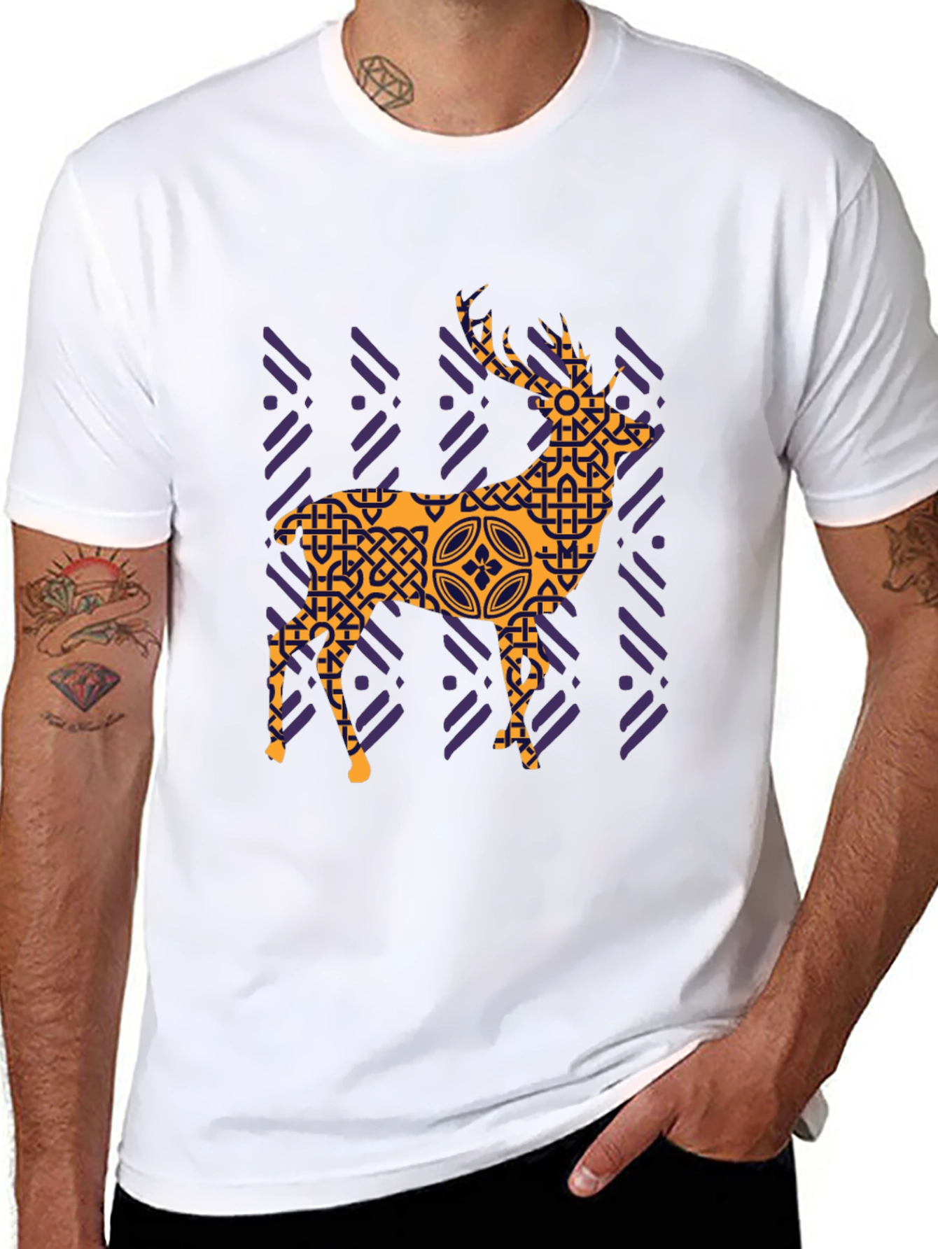 Black Geometric Deer Graphic Tee - Black view 8