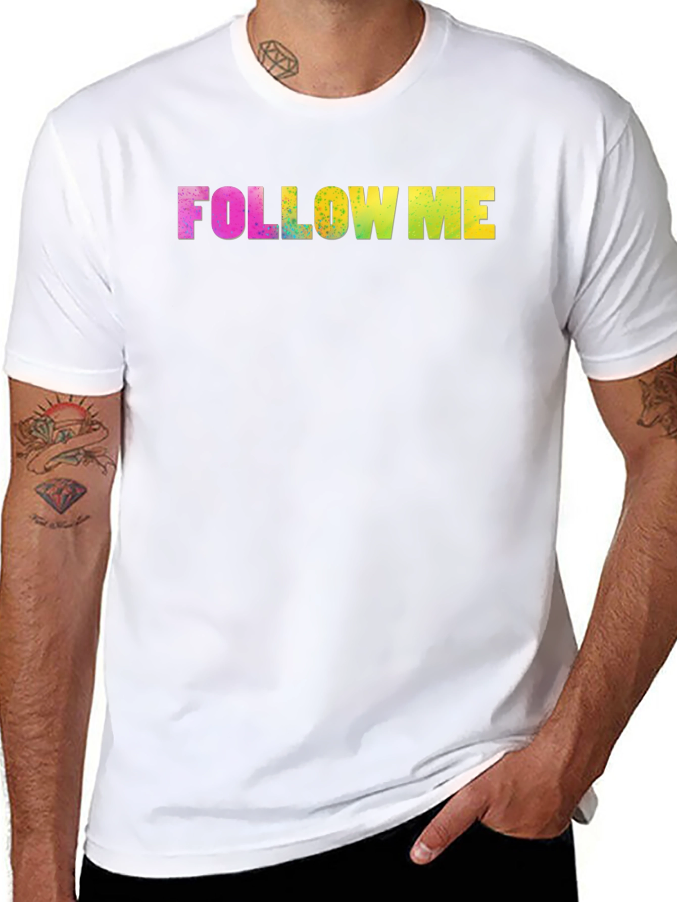 Black Follow Me Rainbow Text Black Tee view 8