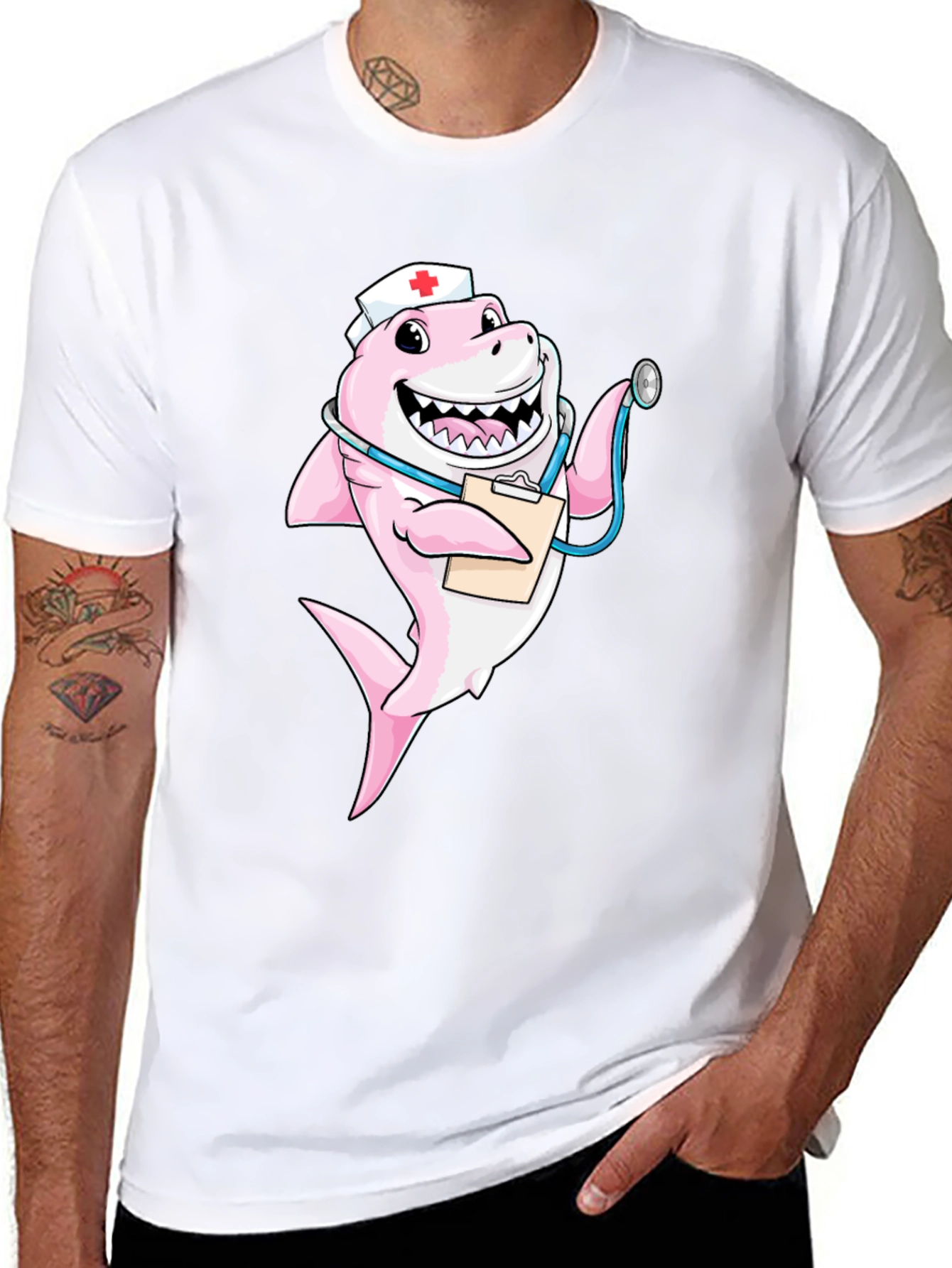 Black Nurse Shark T-Shirt - Funny Cartoon Graphic Tee view 8