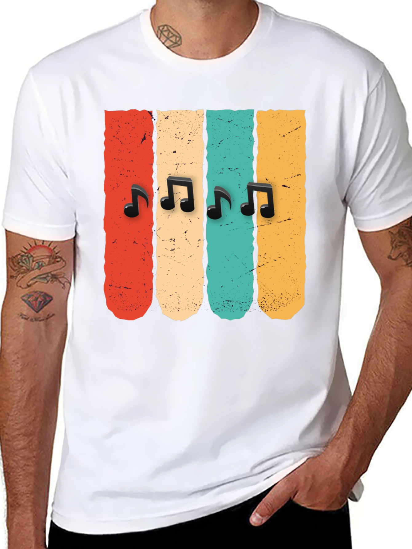 Black Retro Music Notes T-Shirt view 8