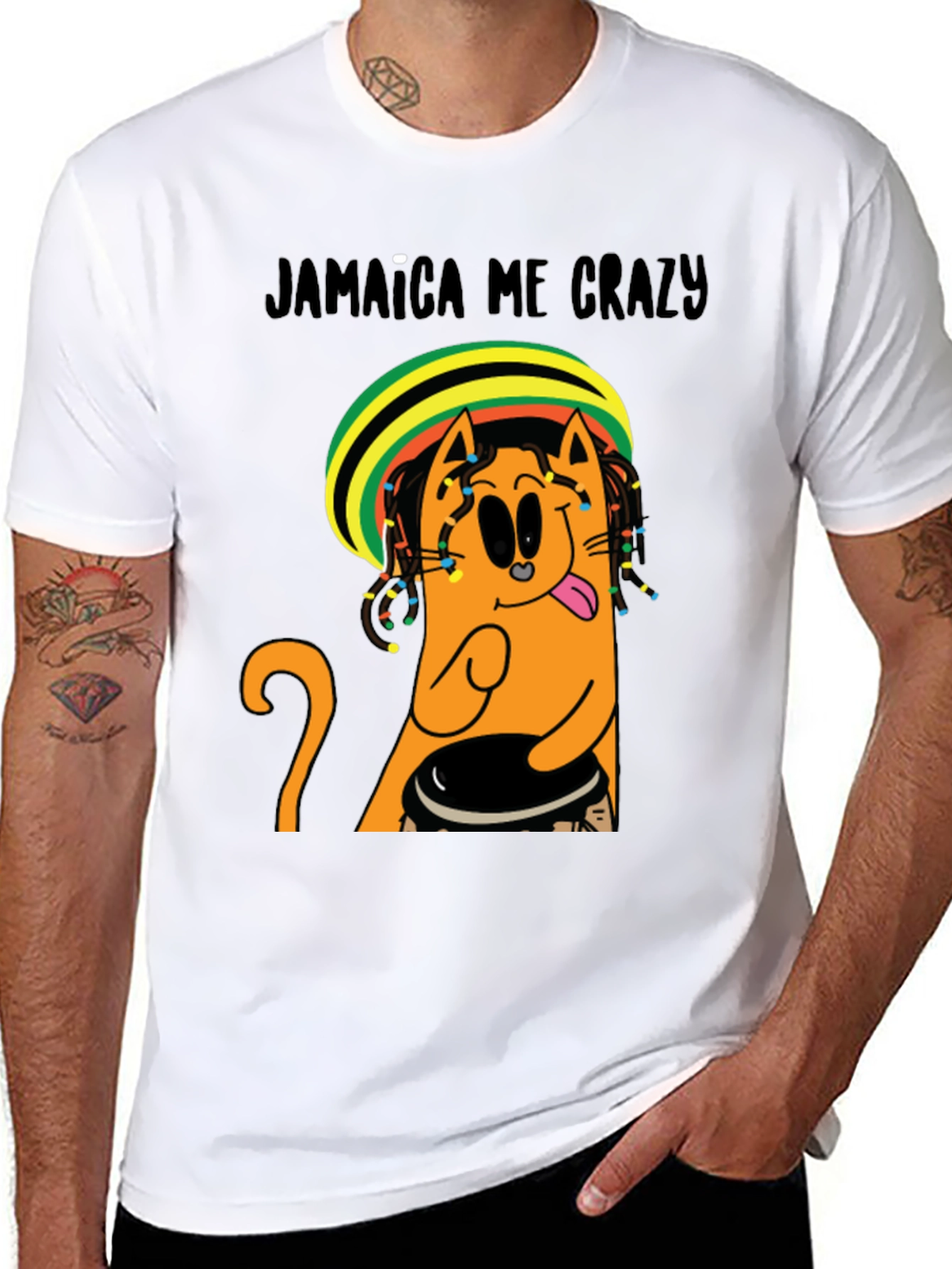 Black Jamaica Me Crazy T-Shirt - Cat Reggae Design view 8