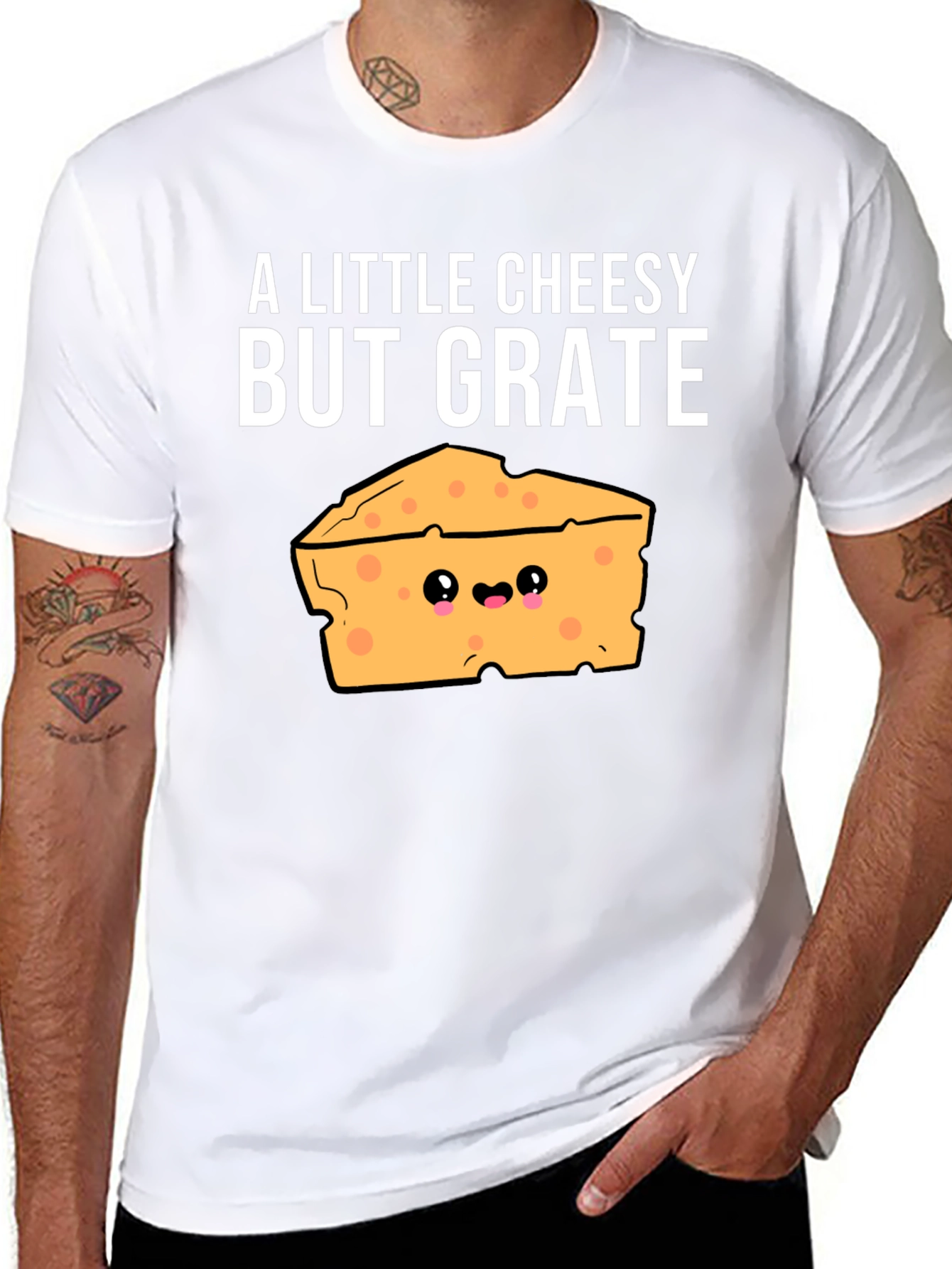 Black Cheesy Pun T-Shirt - A Little Cheesy But Grate! view 8