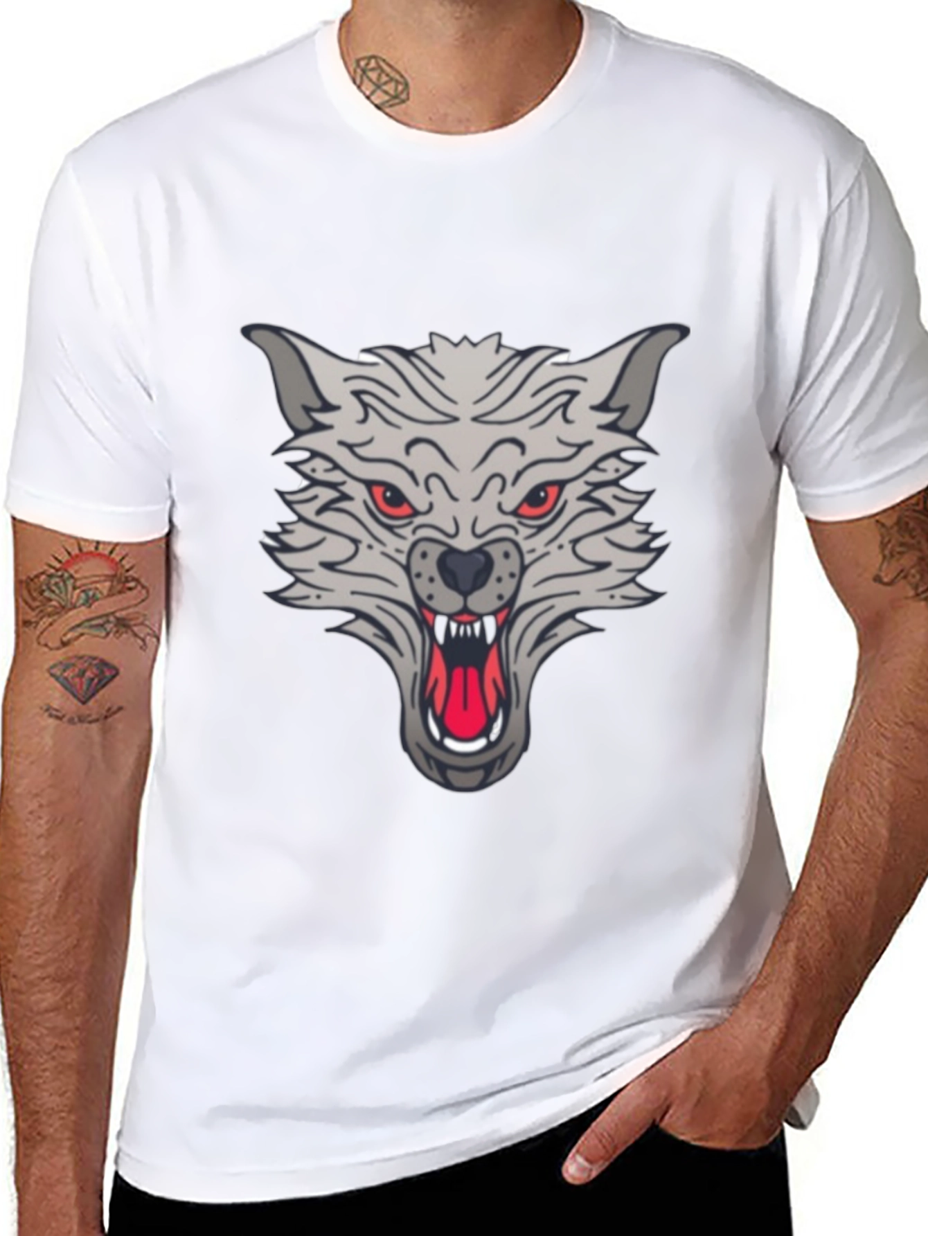 Black Men's Black Wolf Graphic T-Shirt view 8