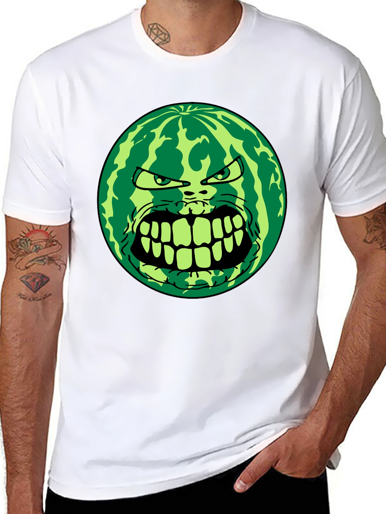Black Angry Watermelon Graphic Tee - Black Cotton Blend view 8