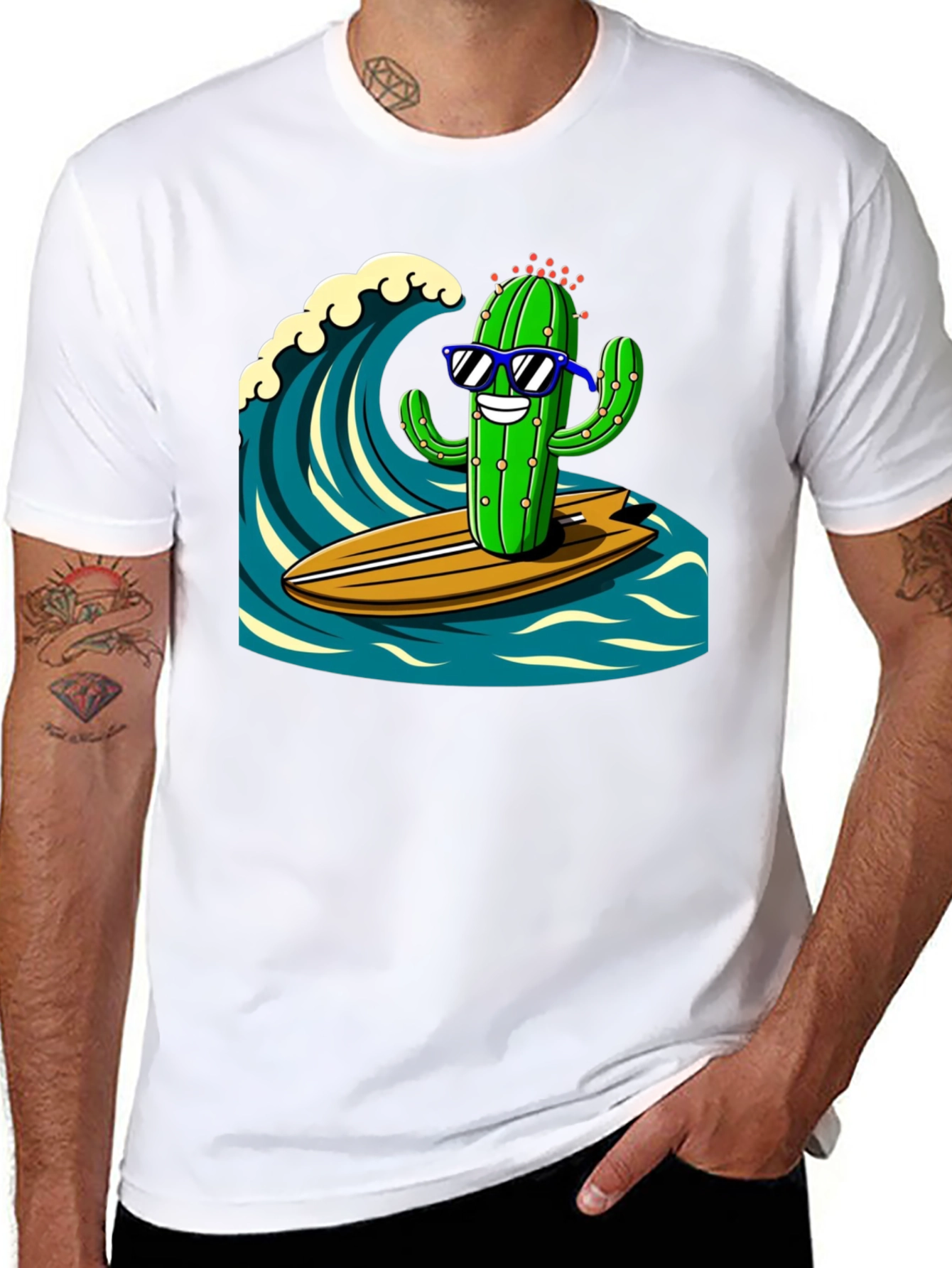 Black Surfing Cactus Graphic Tee - Mens Black T-Shirt view 8