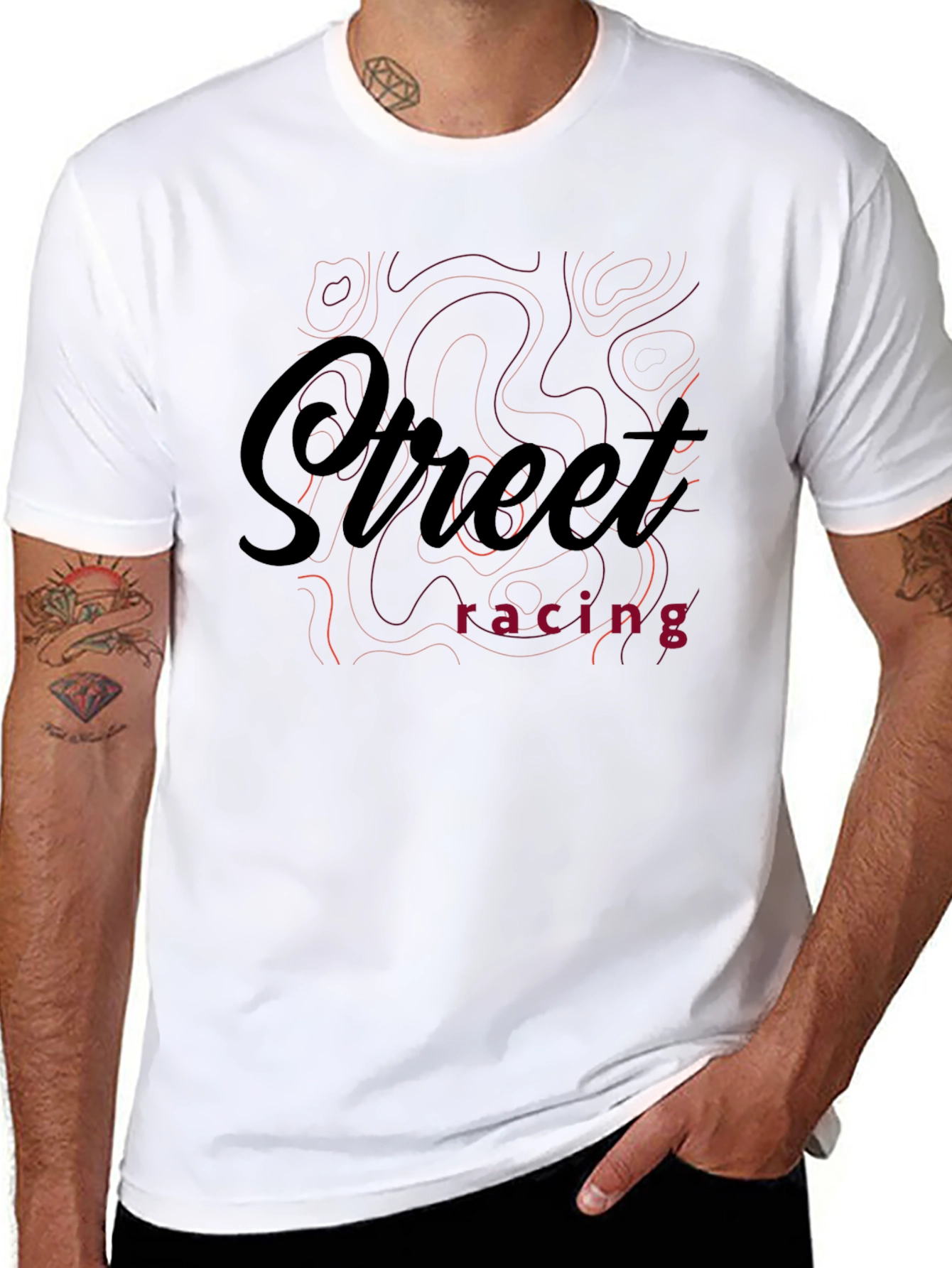 Black Street Racing Graphic Print Black T-Shirt view 8