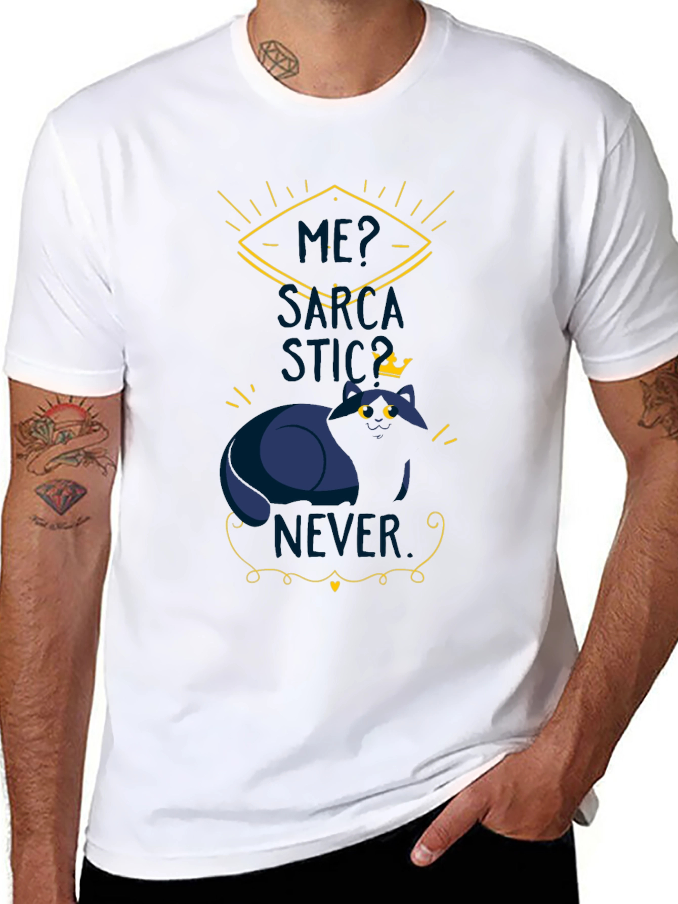 Black Sarcastic King Cat T-Shirt - Funny Graphic Tee view 8