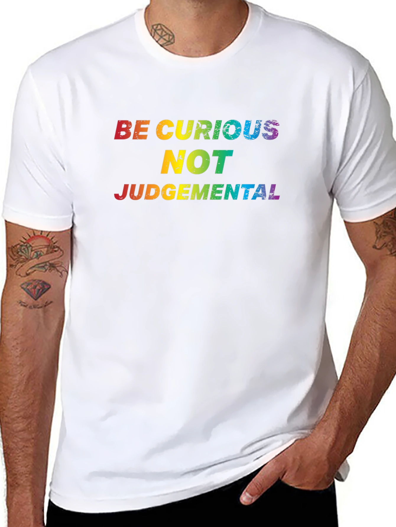 Black Be Curious Rainbow Text Black T-Shirt view 8