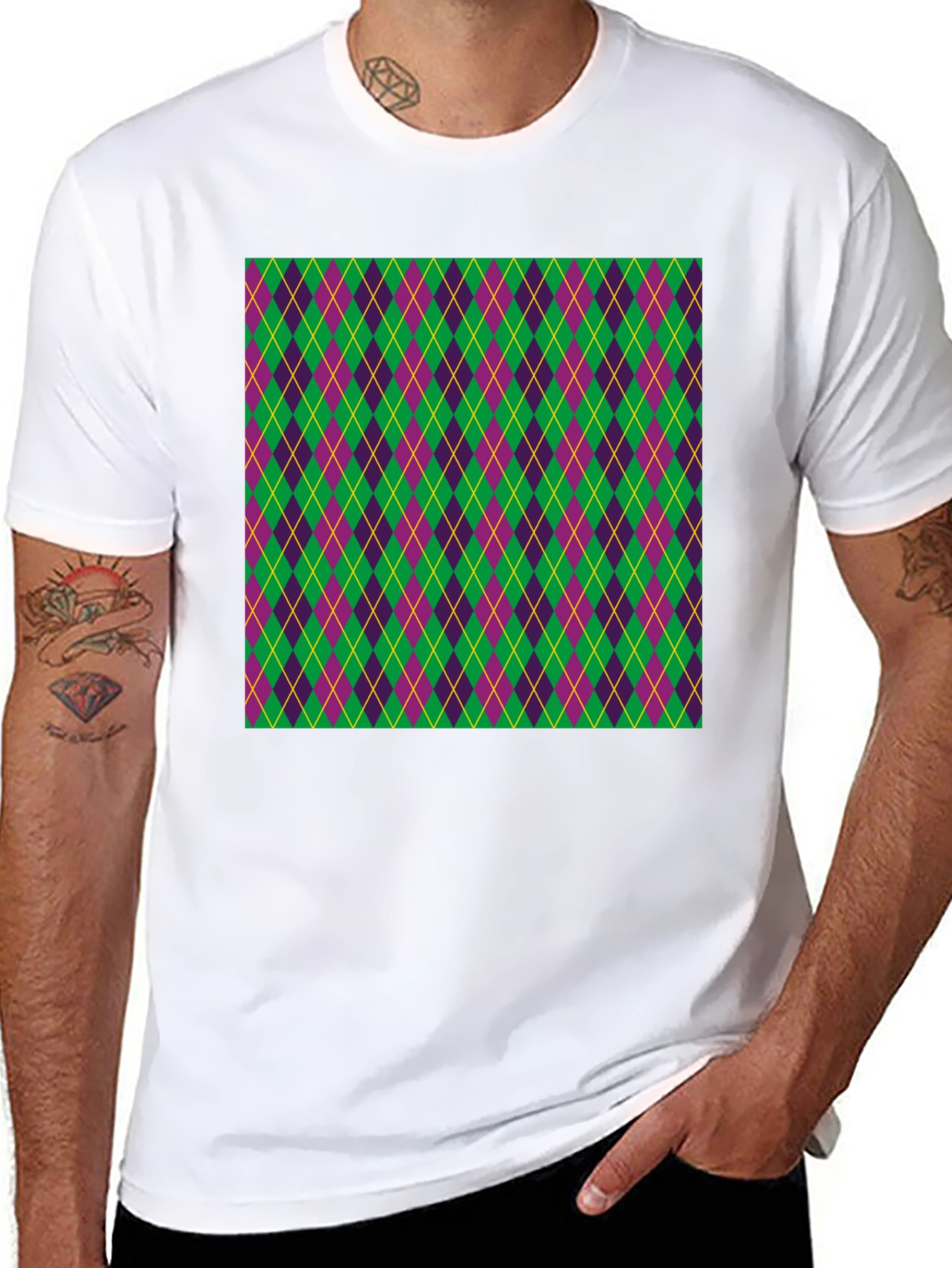 Black Mardi Gras Argyle T-Shirt, Festival Fashion view 8