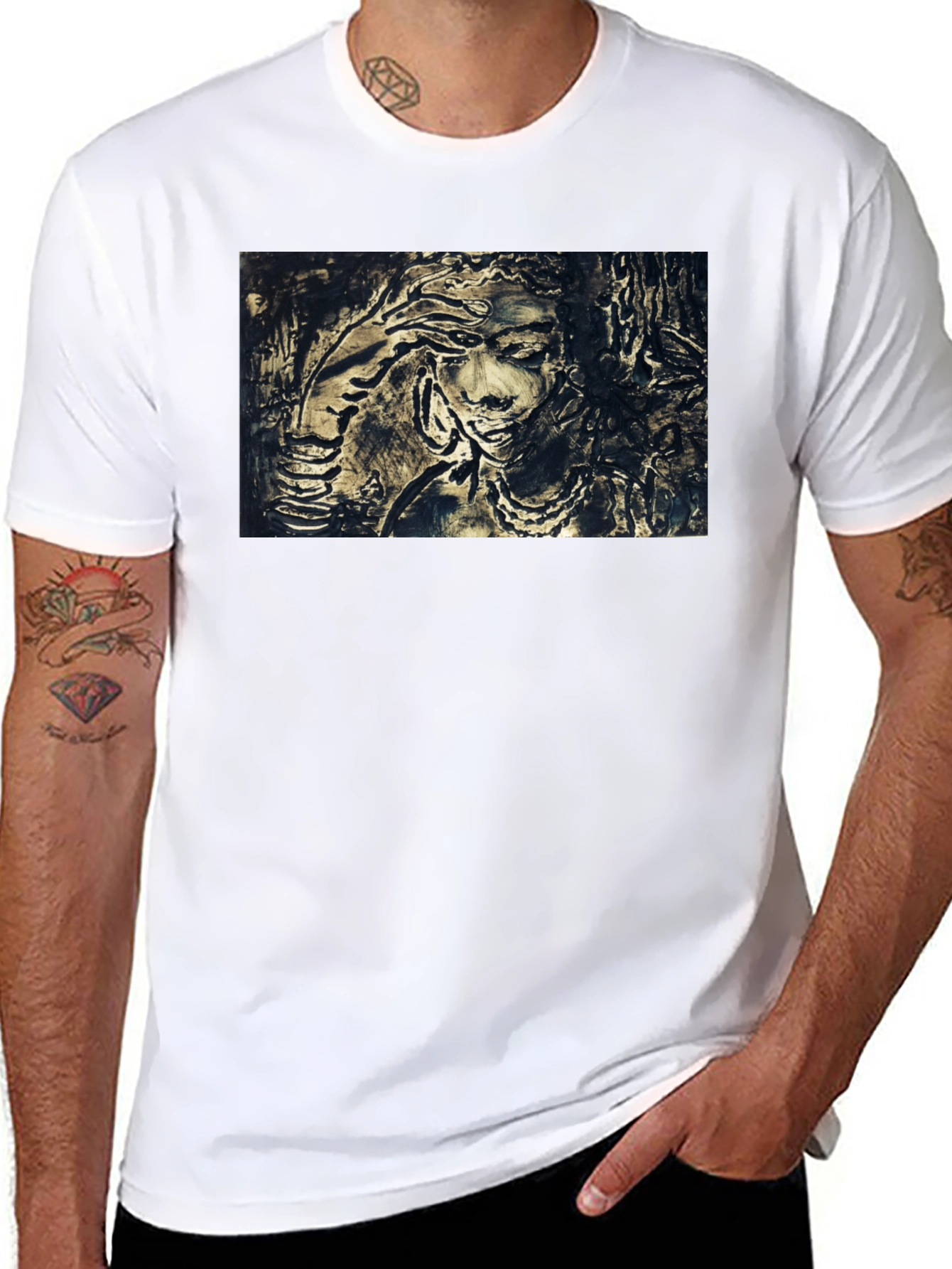 Black Artistic Woman Graphic Black T-Shirt view 8