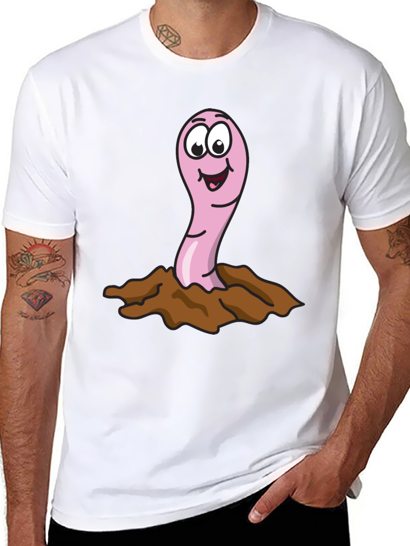 Black Funny Worm T-Shirt - Cartoon Earthworm Tee view 8