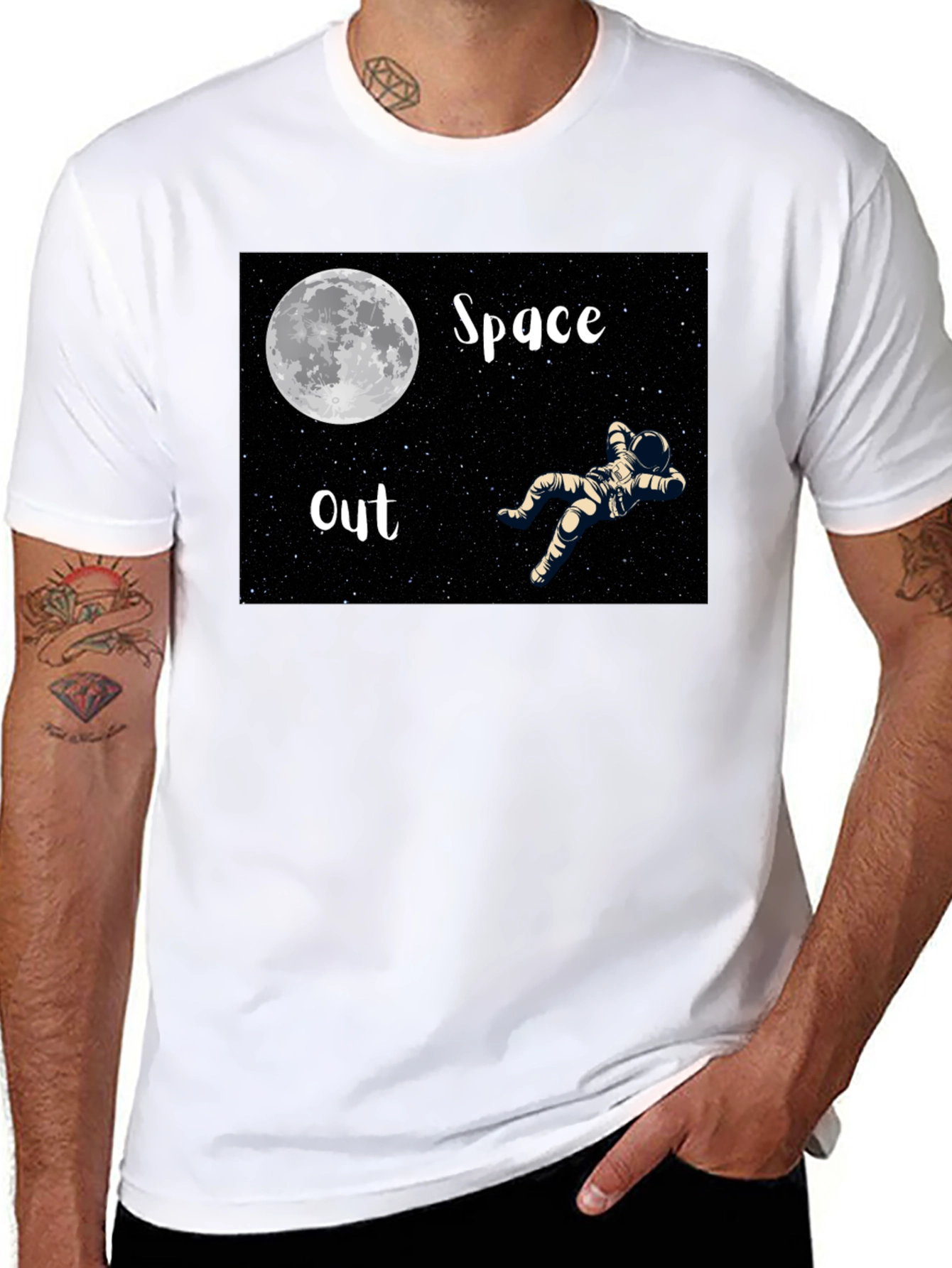Space Out Black T-Shirt - Astronaut Moon Design - 8