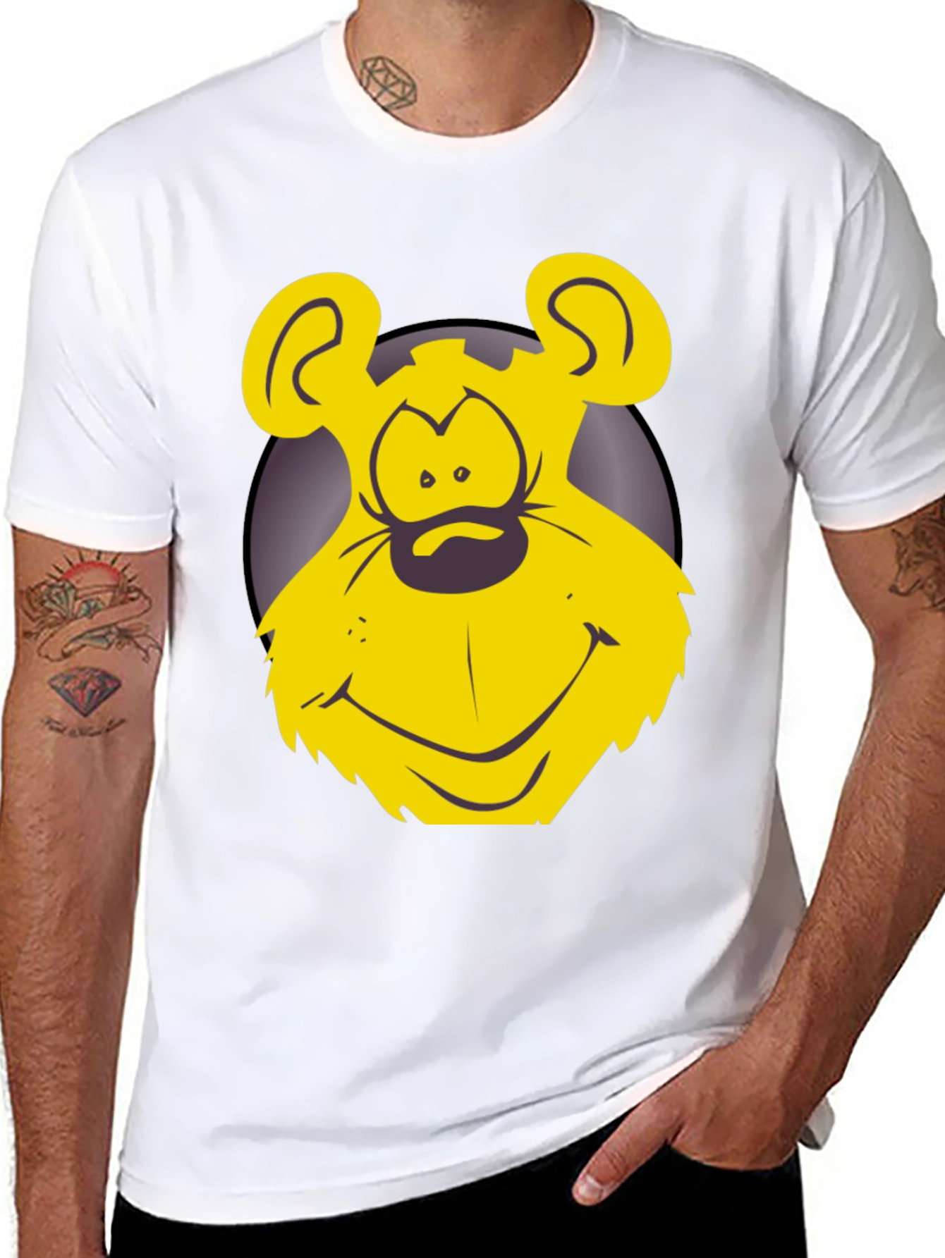 Black Funny Yellow Cartoon Bear Graphic T-Shirt view 8