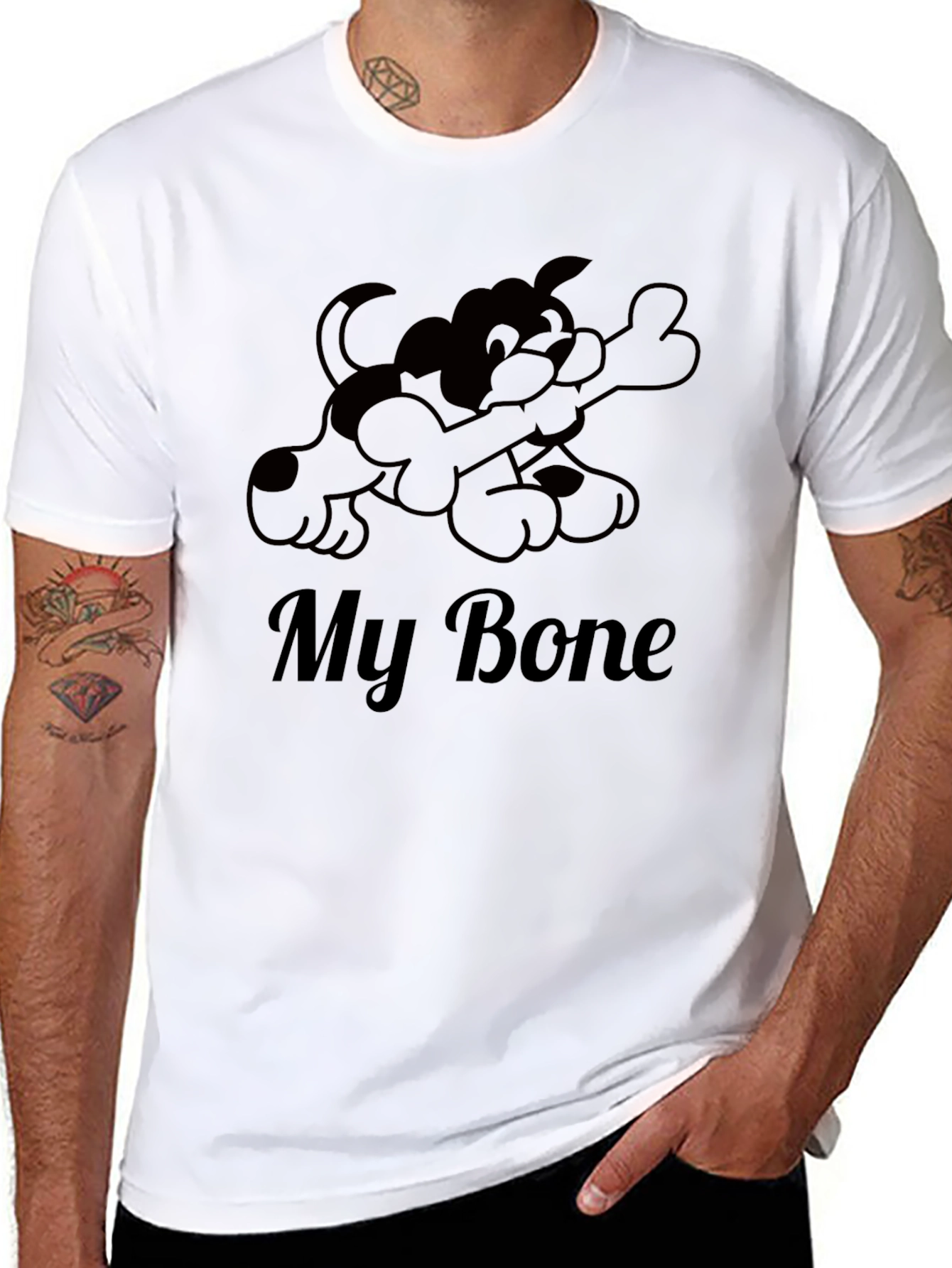Black My Bone T-Shirt - Dog Cartoon Graphic Tee view 8