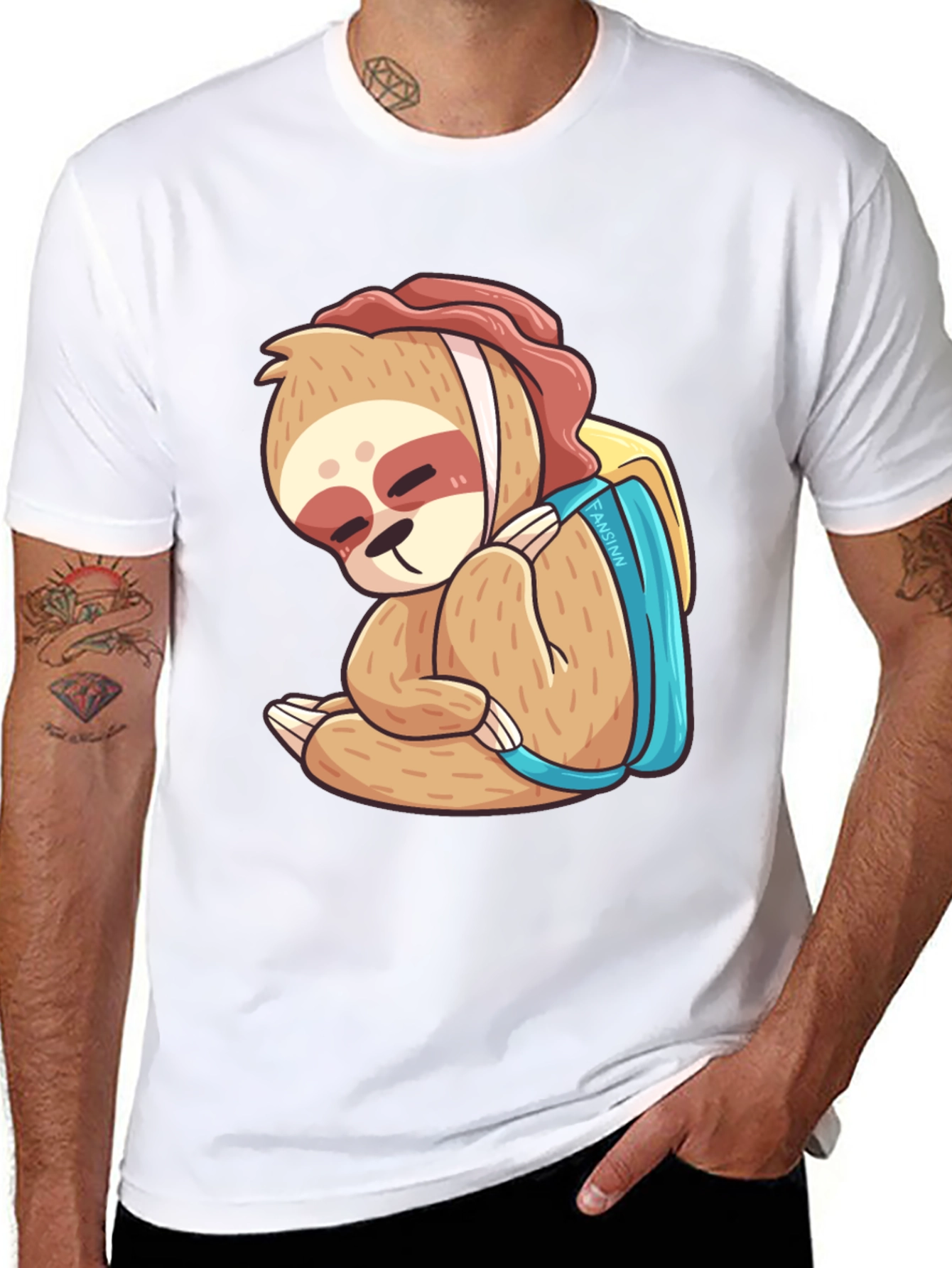 Black Sloth with Backpack Graphic T-Shirt view 8