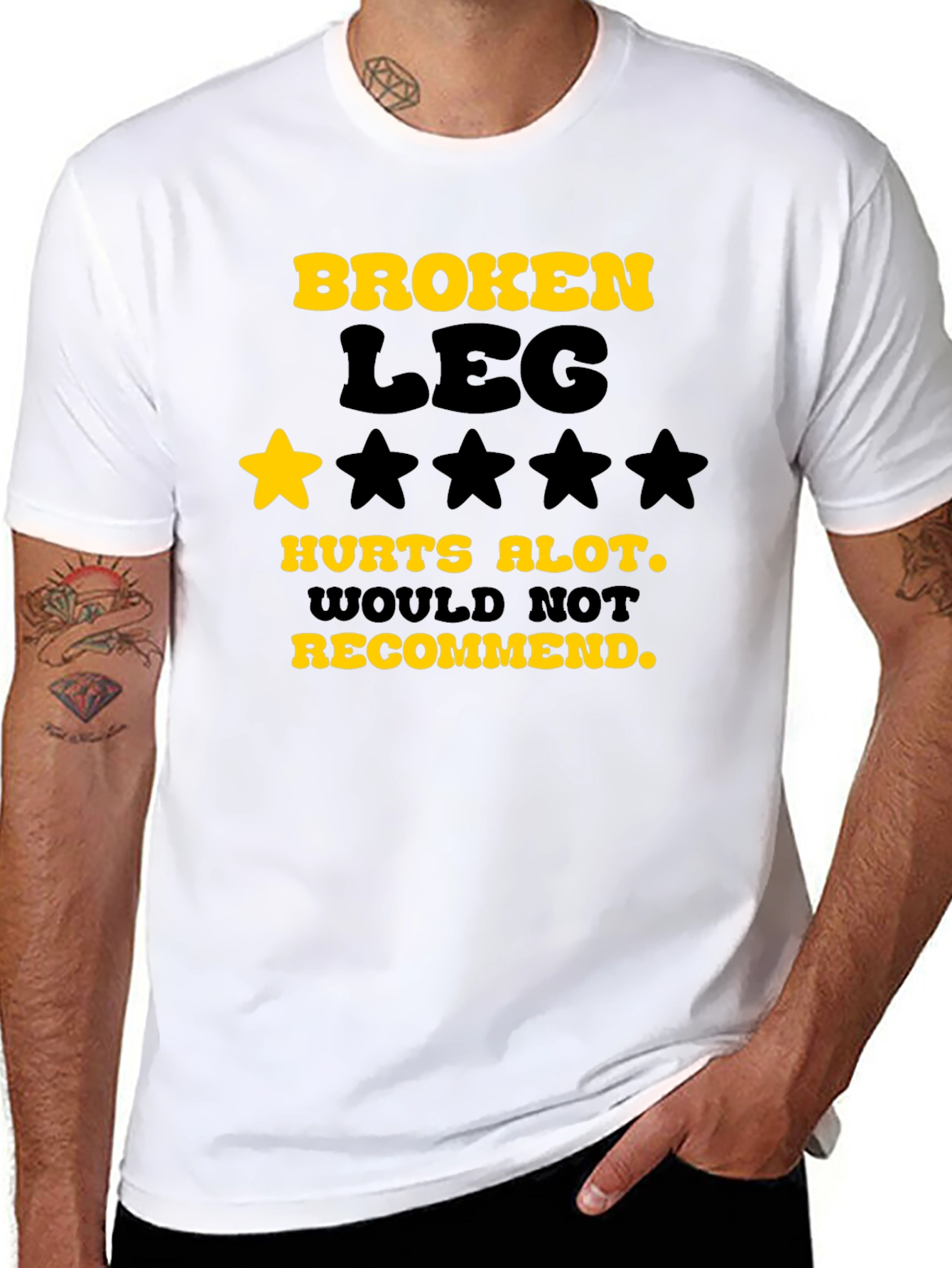 Black Broken Leg Humor T-Shirt - Hurts Alot, Not Recommended view 8