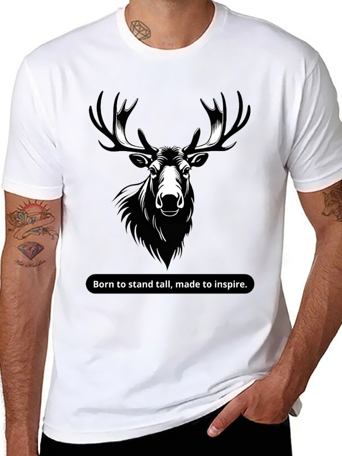 Black Men's Black T-Shirt with Moose Graphic view 8