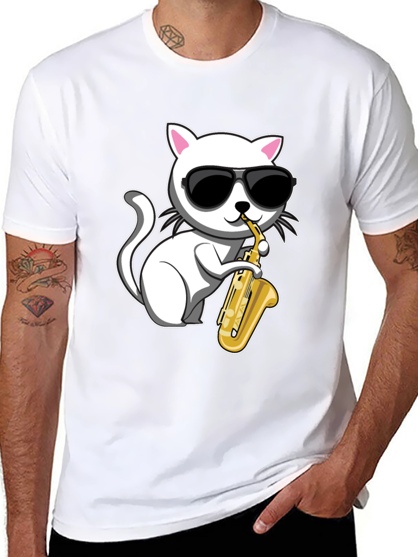Cool Cat Saxophone T-Shirt - Black - 8
