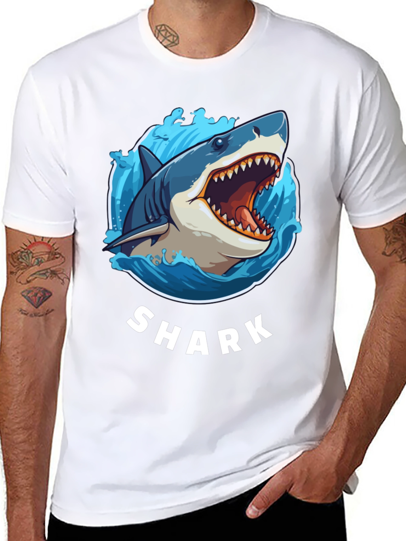 Black Shark Graphic Print Black T-Shirt view 8