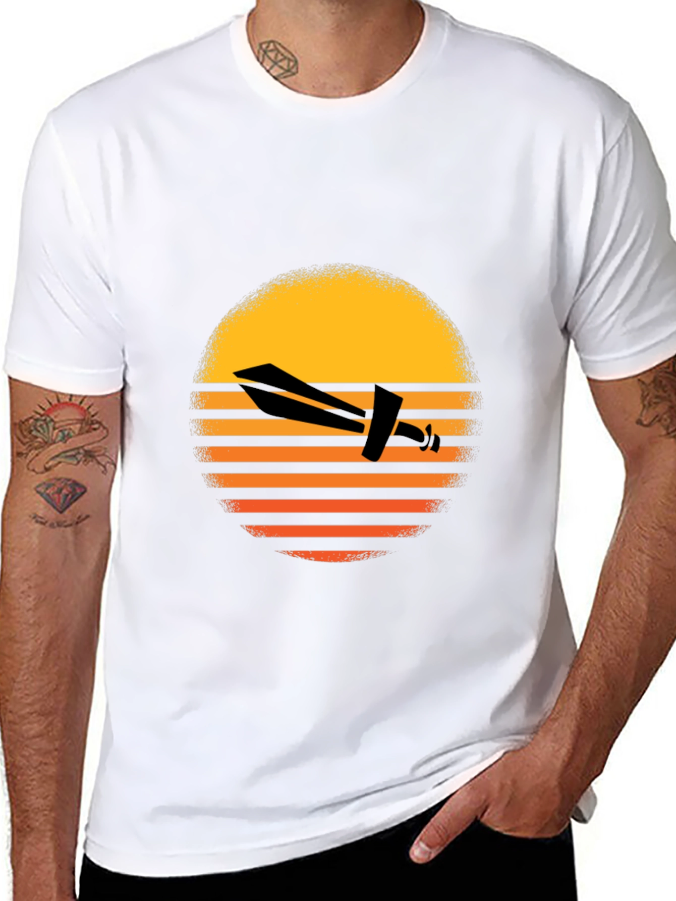 Retro Airplane Sunset Graphic Tee - Black - 8