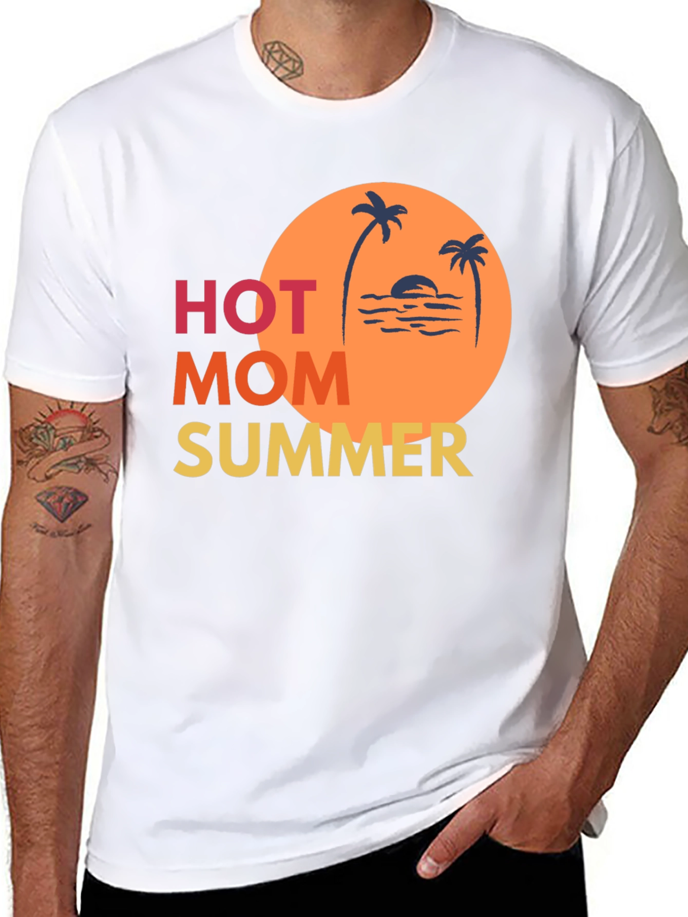 Black Hot Mom Summer Graphic Tee - Black Cotton T-Shirt view 8