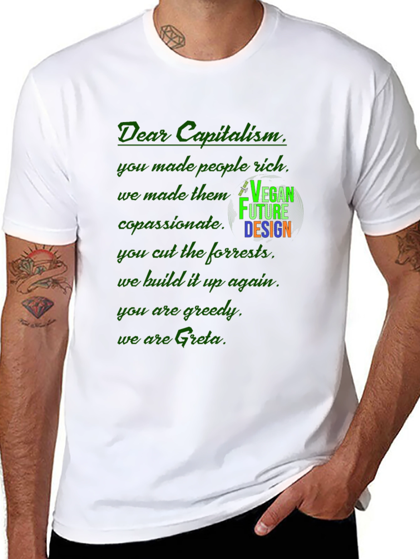 Black Vegan Future Design T-Shirt: Dear Capitalism Slogan Tee view 8