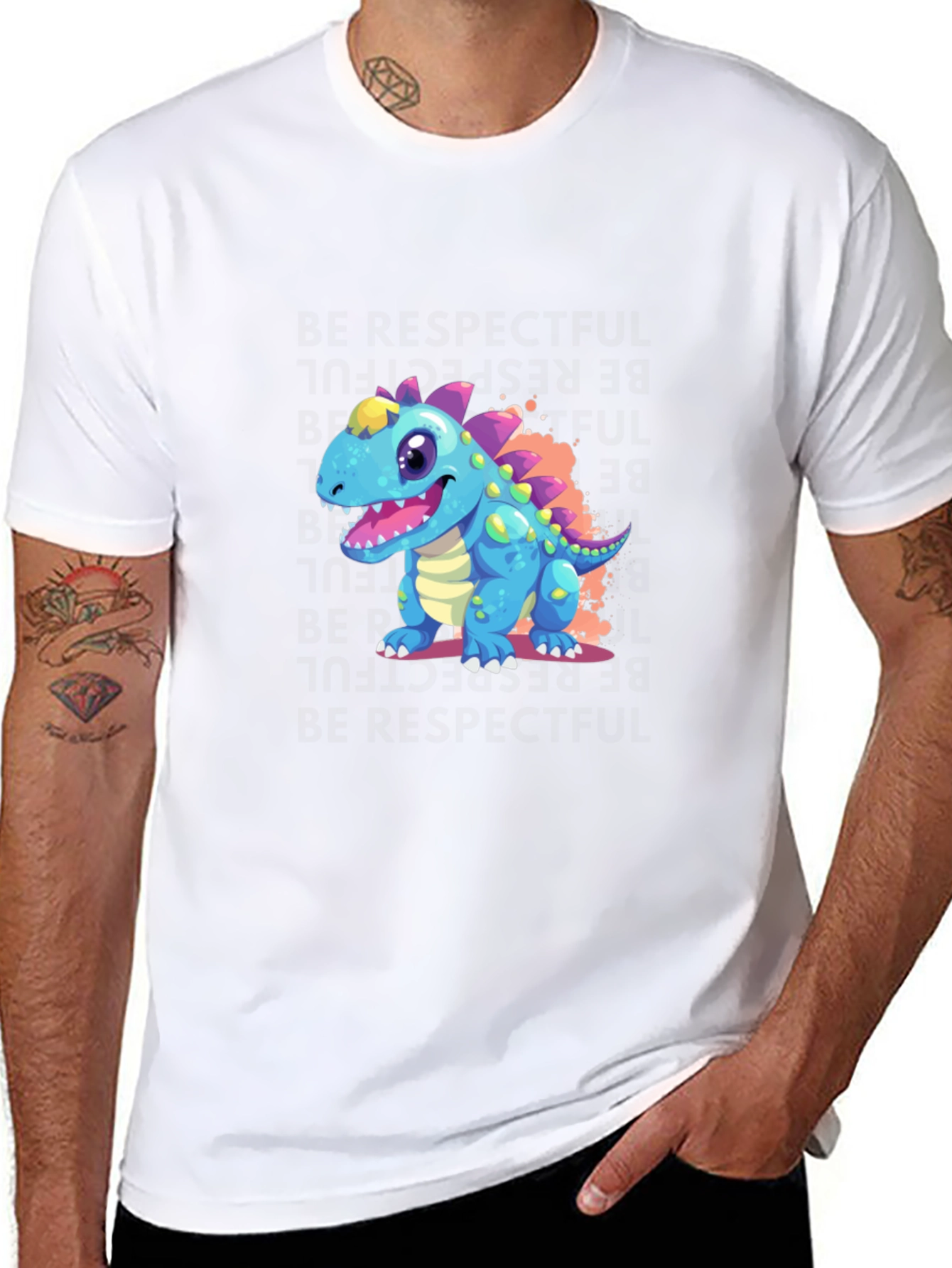Black Cartoon Dinosaur Graphic Tee - Fun & Unique! view 8
