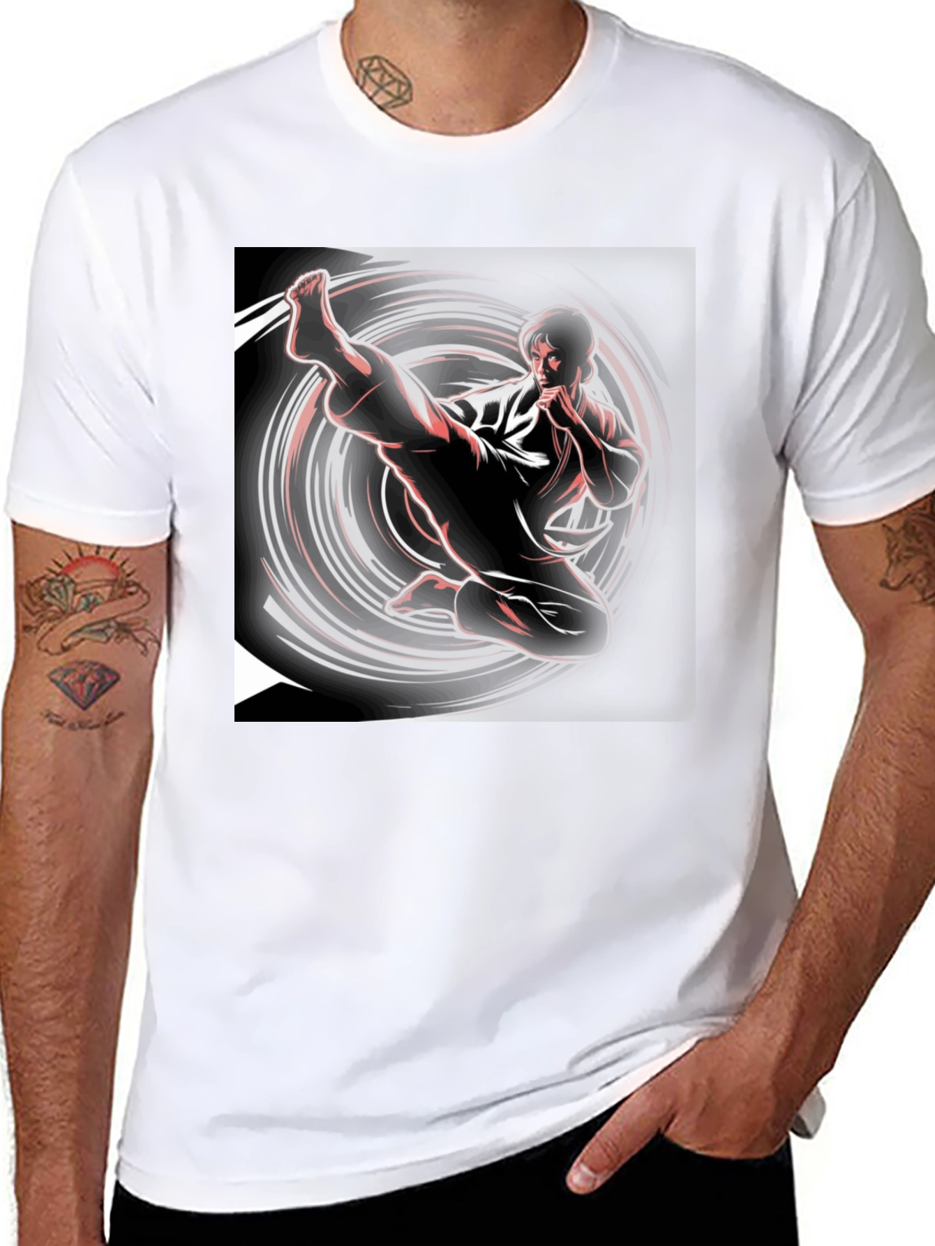 Karate Kick Graphic Black T-Shirt - 8