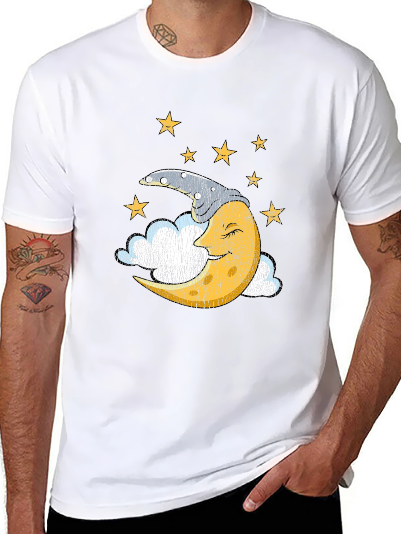 Black Sleepy Moon Graphic T-Shirt - Dreamy Celestial Design view 8