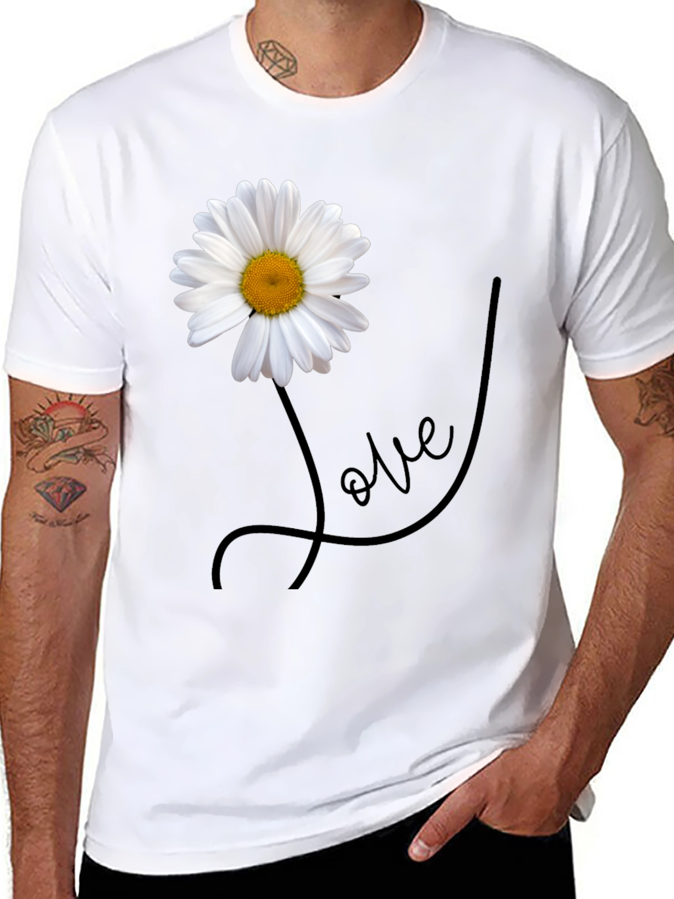Black Daisy Love Graphic Tee - Stylish Men's Black T-Shirt view 8