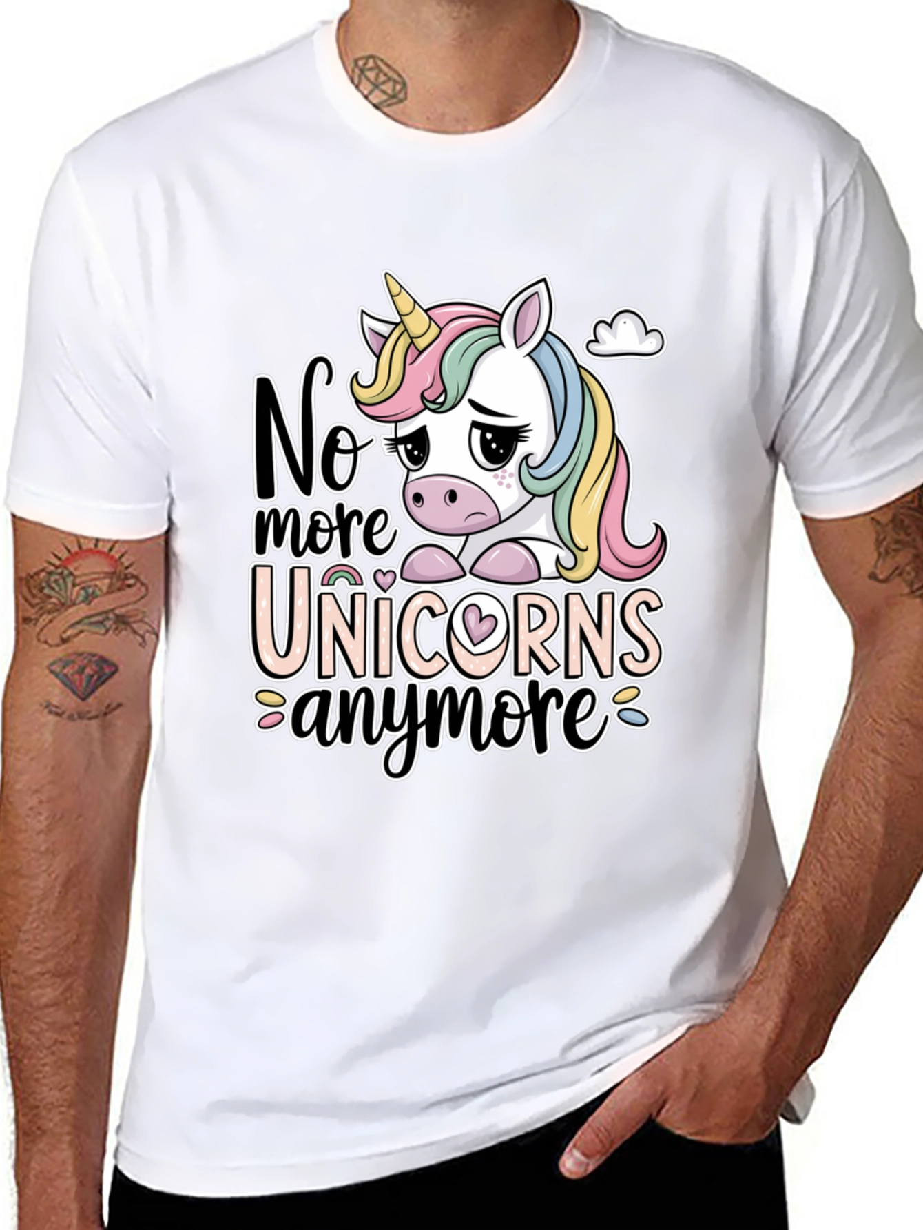 Black Sad Unicorn Graphic Tee - "No More Unicorns" Black T-Shirt view 8