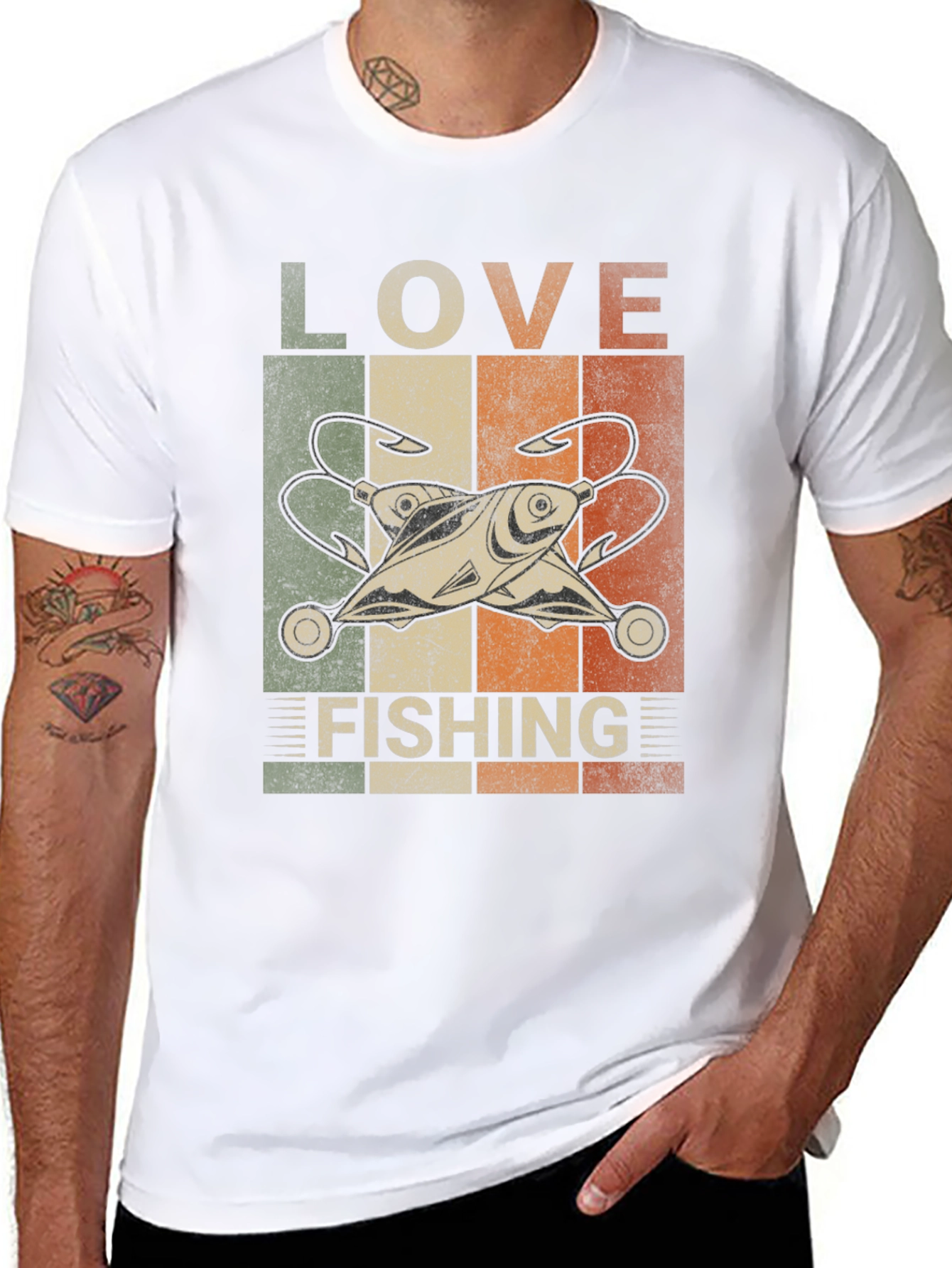 Black Love Fishing Retro Graphic T-Shirt view 8