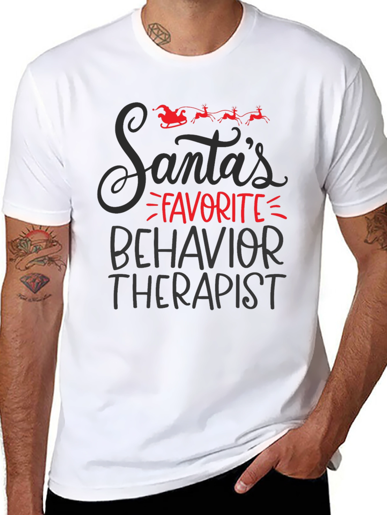 Black Santa's Favorite Behavior Therapist Graphic Tee view 8