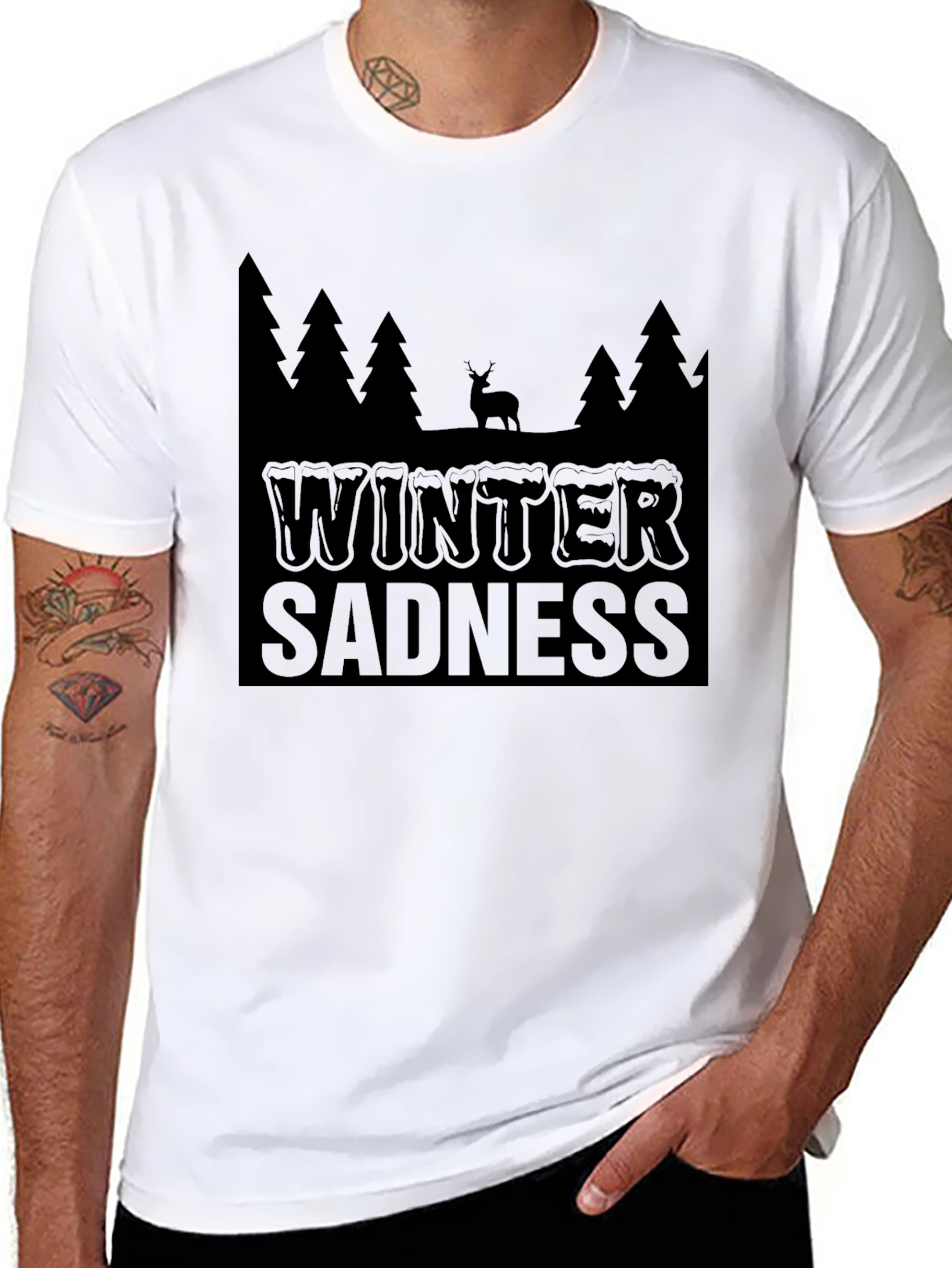 Black Winter Sadness Black Graphic T-Shirt view 8